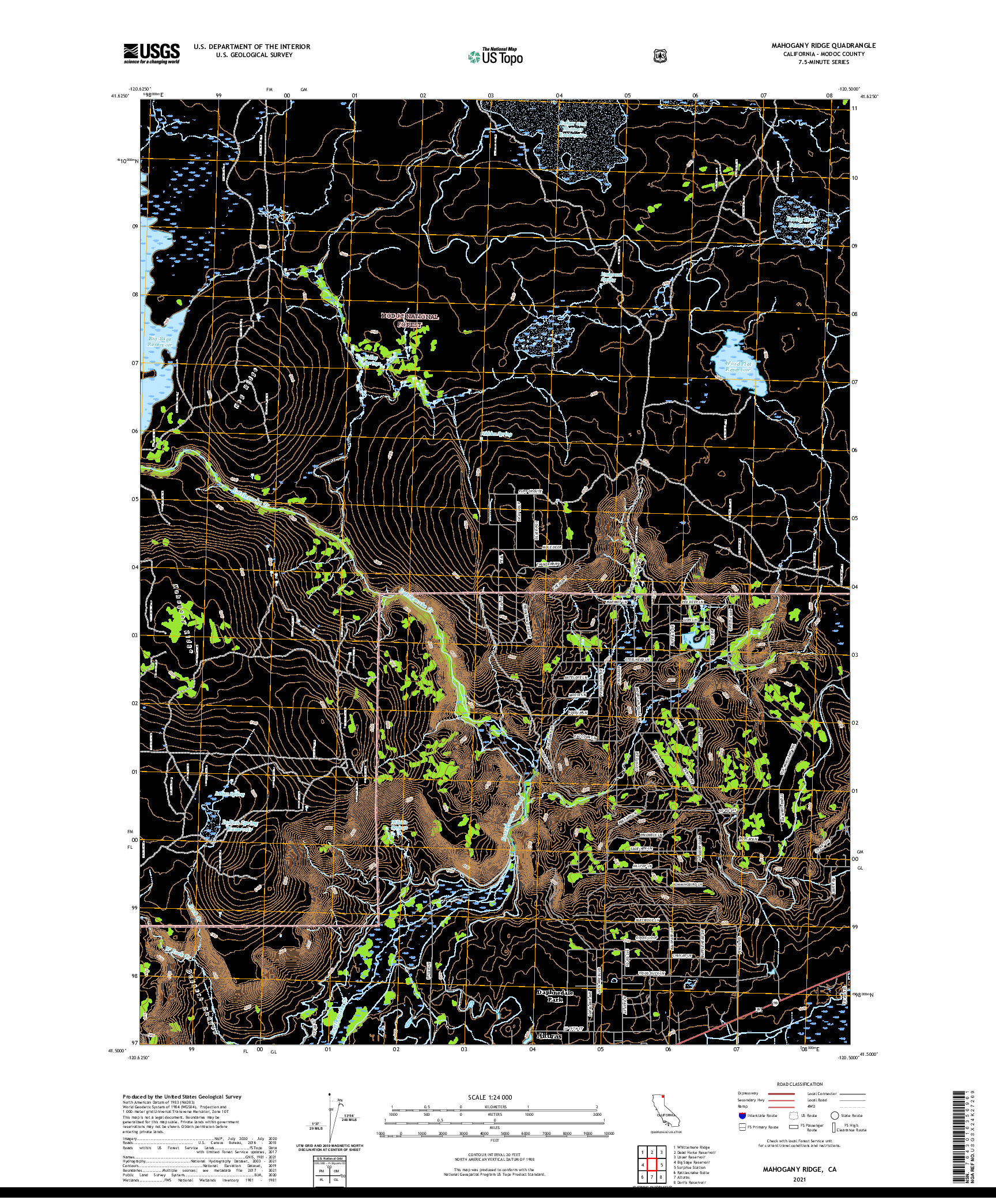 US TOPO 7.5-MINUTE MAP FOR MAHOGANY RIDGE, CA