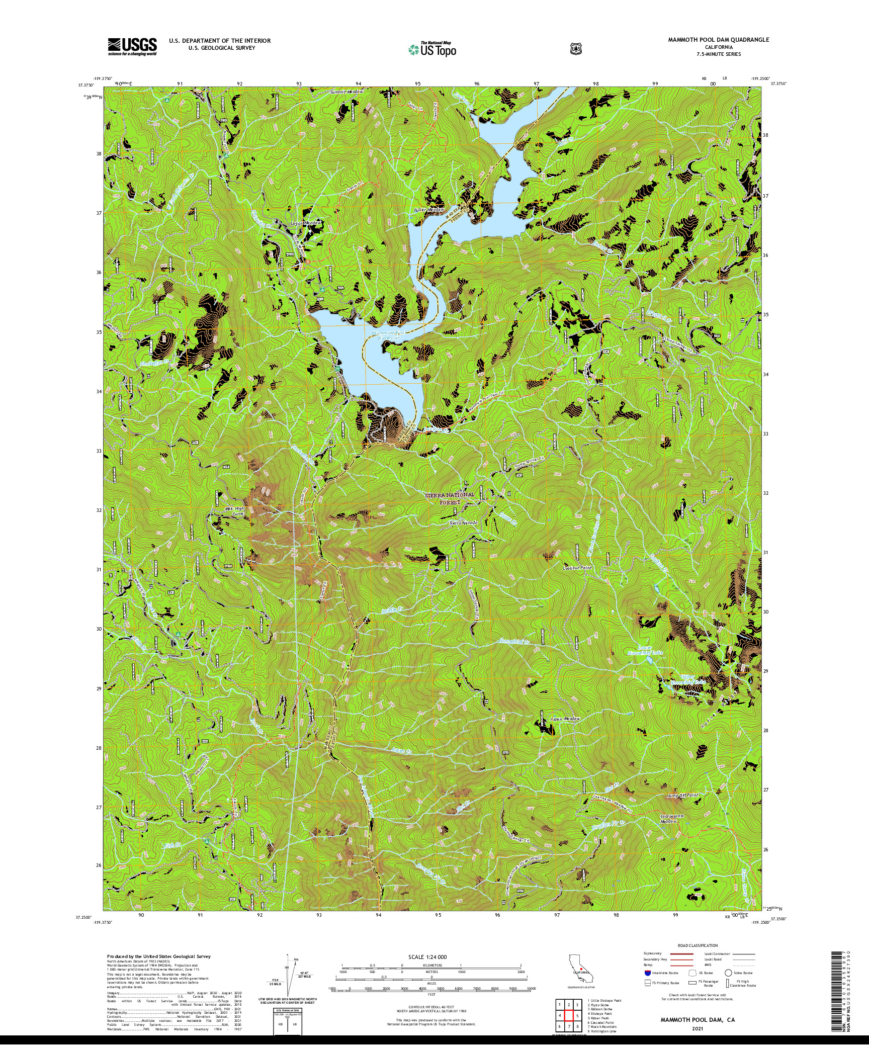 US TOPO 7.5-MINUTE MAP FOR MAMMOTH POOL DAM, CA