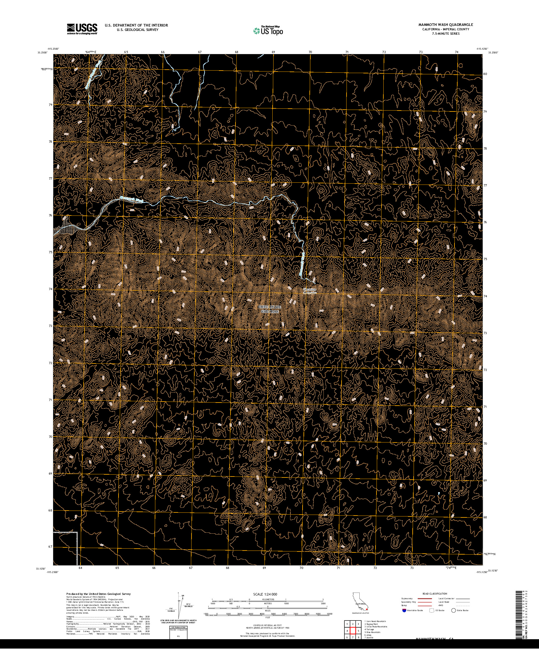 US TOPO 7.5-MINUTE MAP FOR MAMMOTH WASH, CA