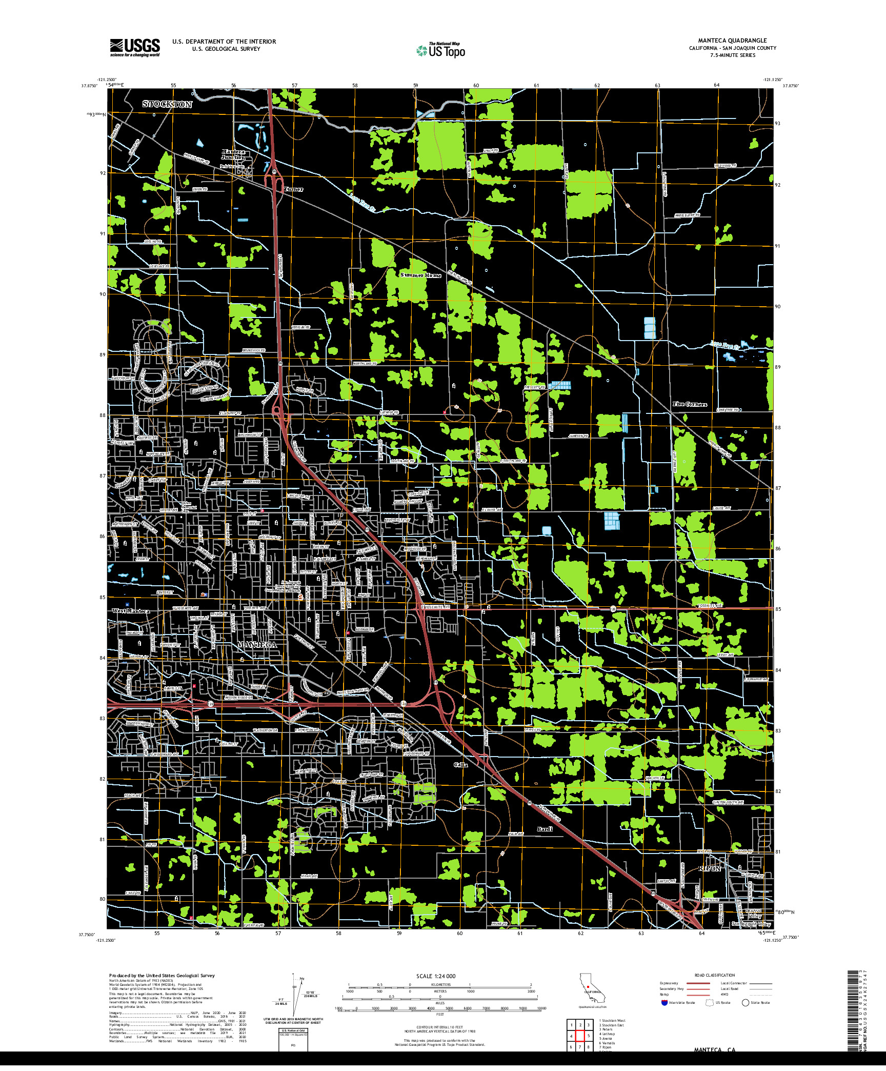 US TOPO 7.5-MINUTE MAP FOR MANTECA, CA