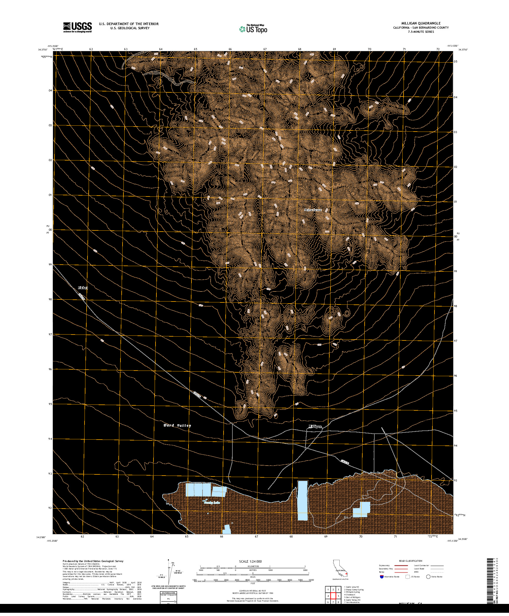 US TOPO 7.5-MINUTE MAP FOR MILLIGAN, CA