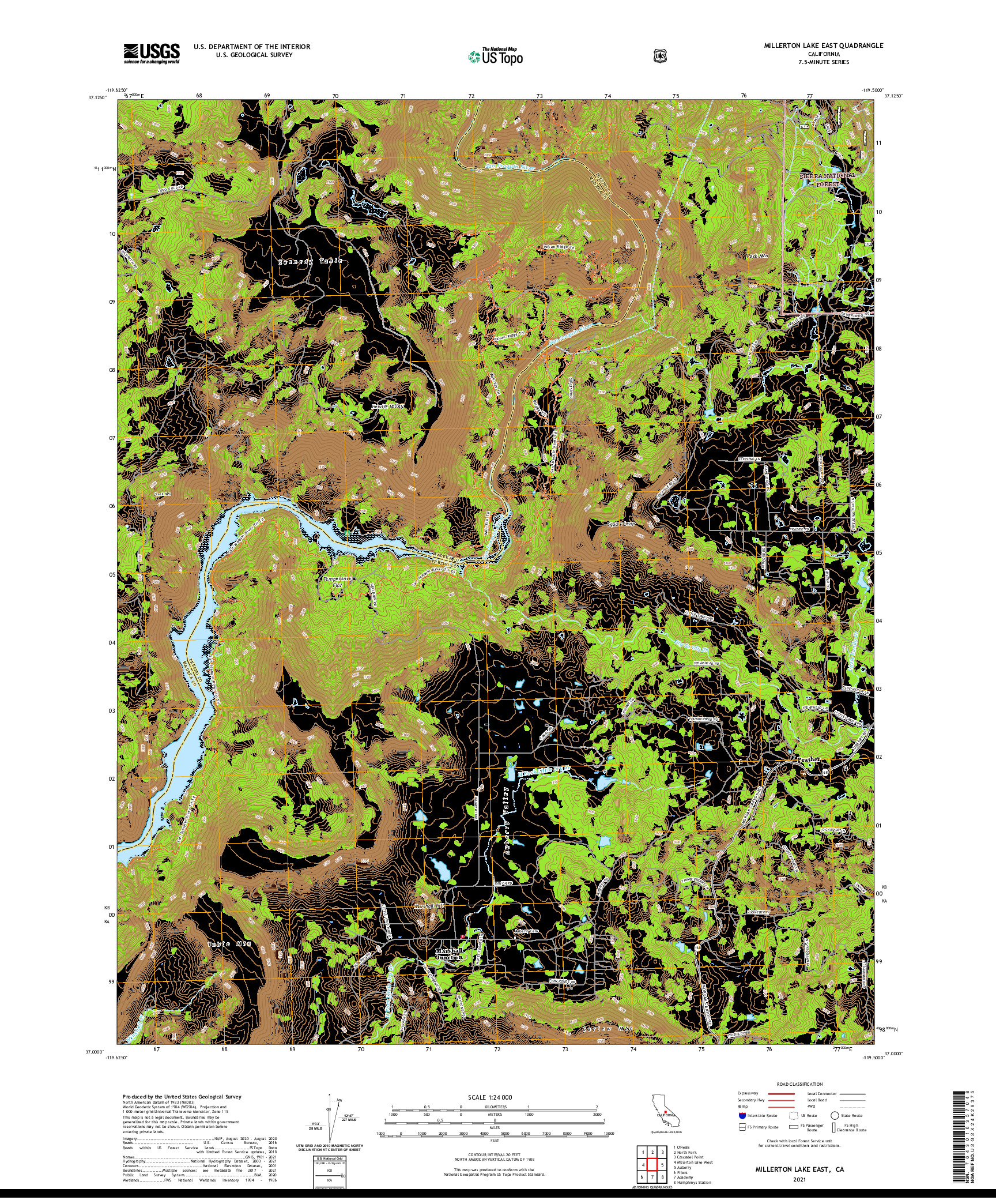 US TOPO 7.5-MINUTE MAP FOR MILLERTON LAKE EAST, CA