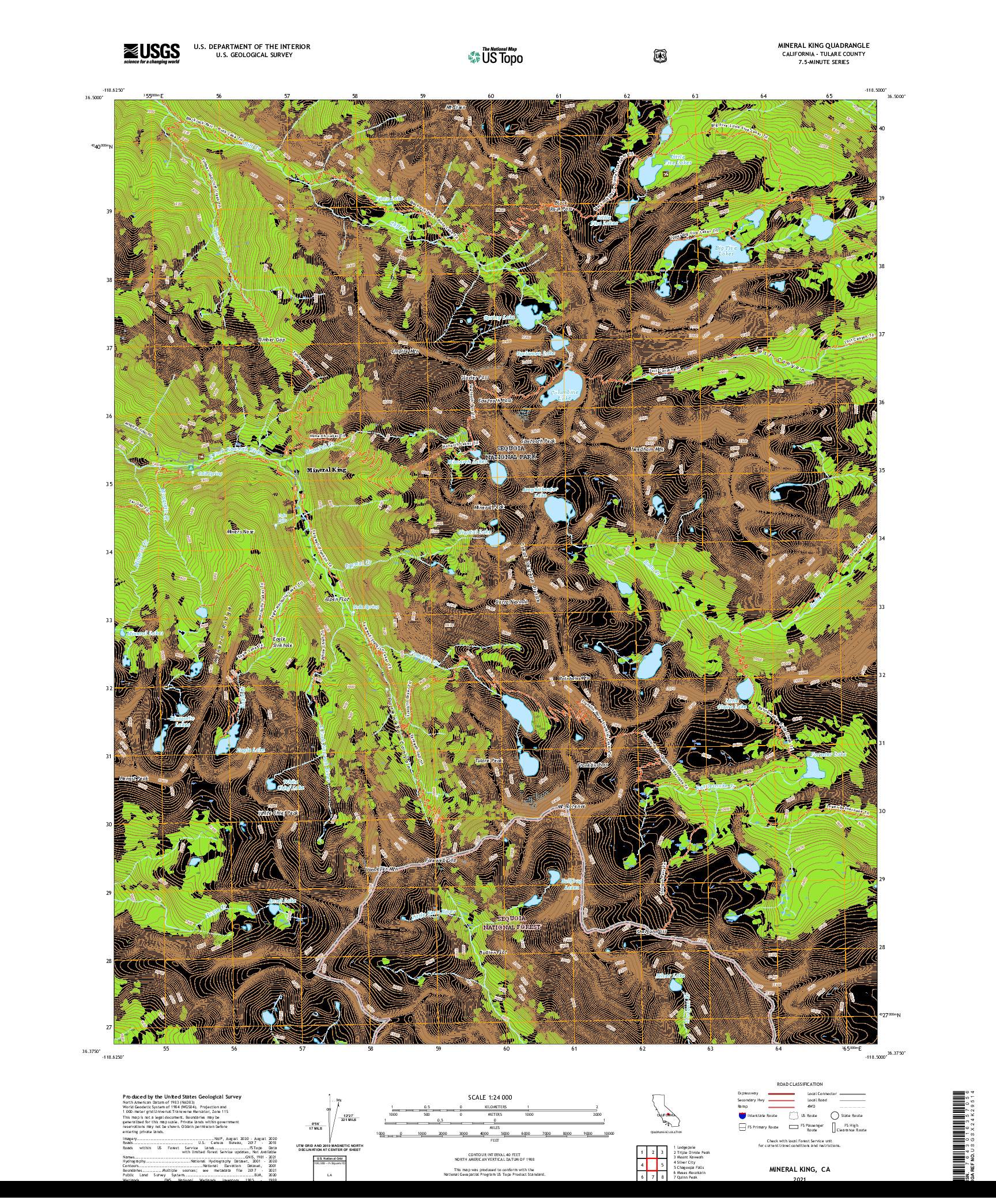 US TOPO 7.5-MINUTE MAP FOR MINERAL KING, CA