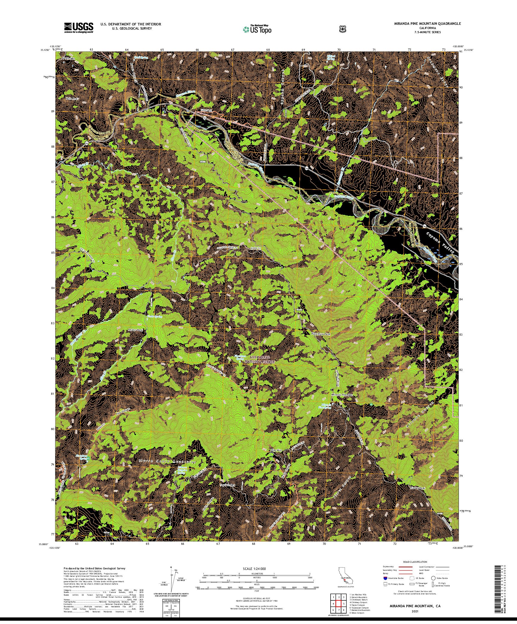 US TOPO 7.5-MINUTE MAP FOR MIRANDA PINE MOUNTAIN, CA