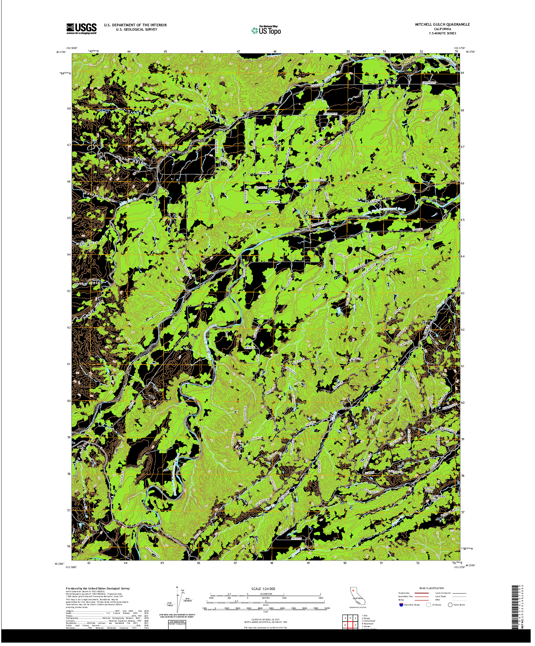 US TOPO 7.5-MINUTE MAP FOR MITCHELL GULCH, CA