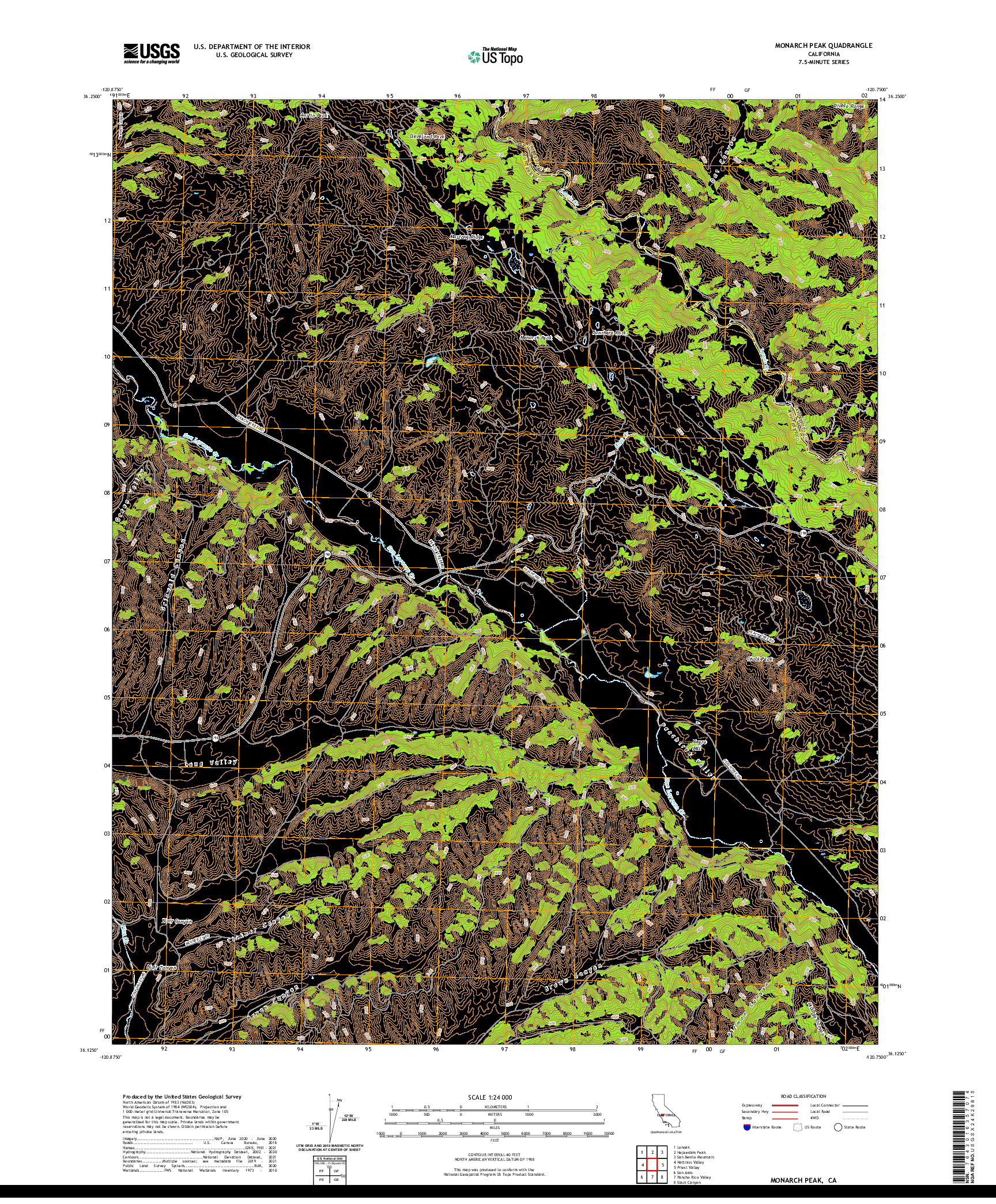 US TOPO 7.5-MINUTE MAP FOR MONARCH PEAK, CA