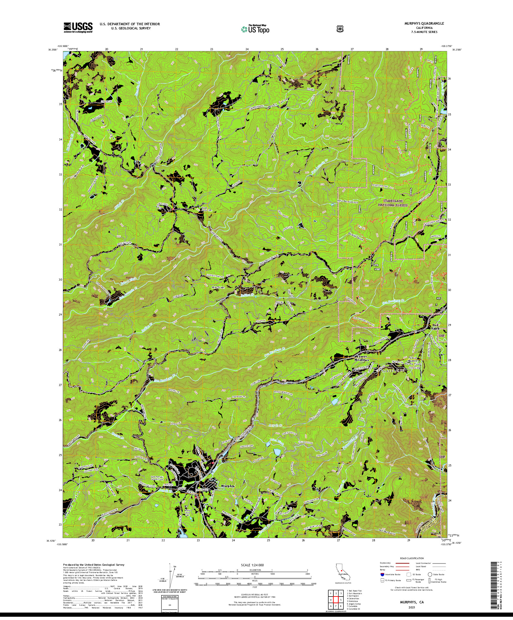 US TOPO 7.5-MINUTE MAP FOR MURPHYS, CA