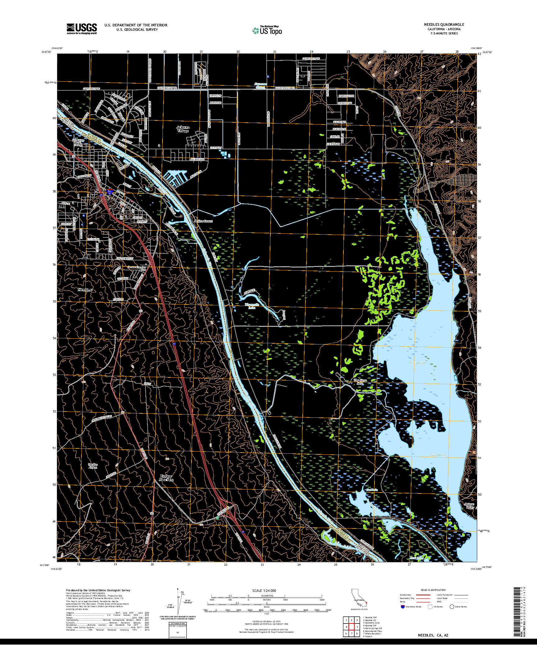 US TOPO 7.5-MINUTE MAP FOR NEEDLES, CA,AZ