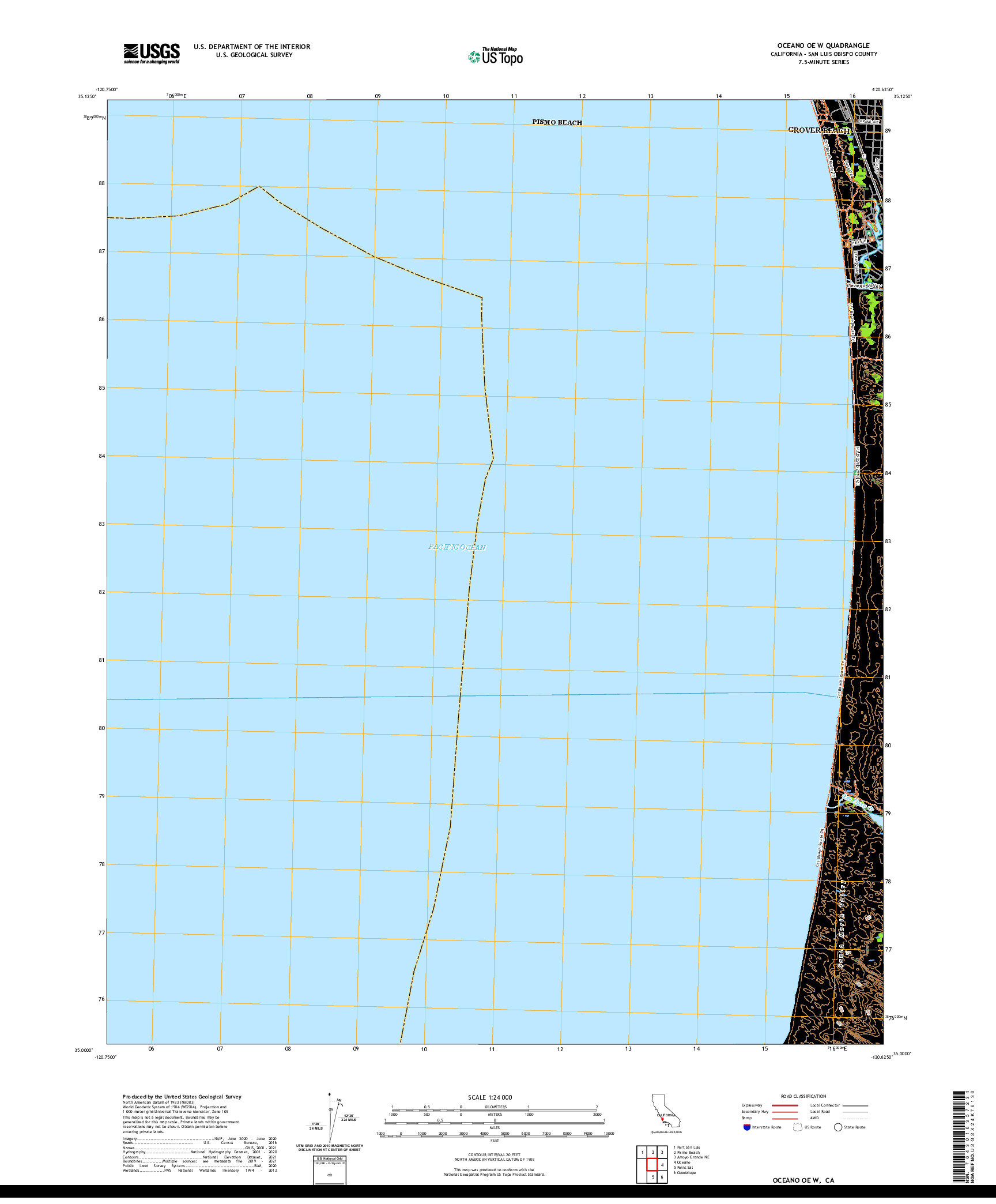 US TOPO 7.5-MINUTE MAP FOR OCEANO OE W, CA