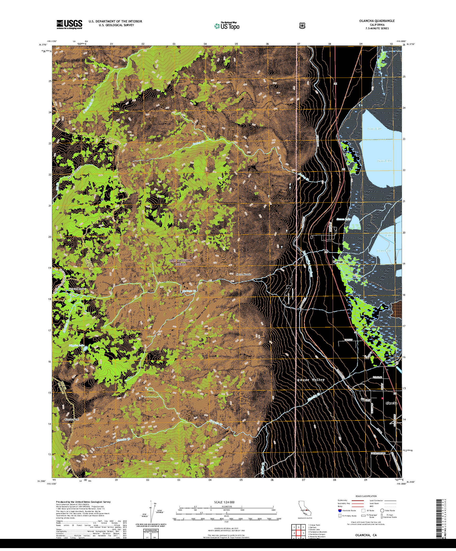 US TOPO 7.5-MINUTE MAP FOR OLANCHA, CA