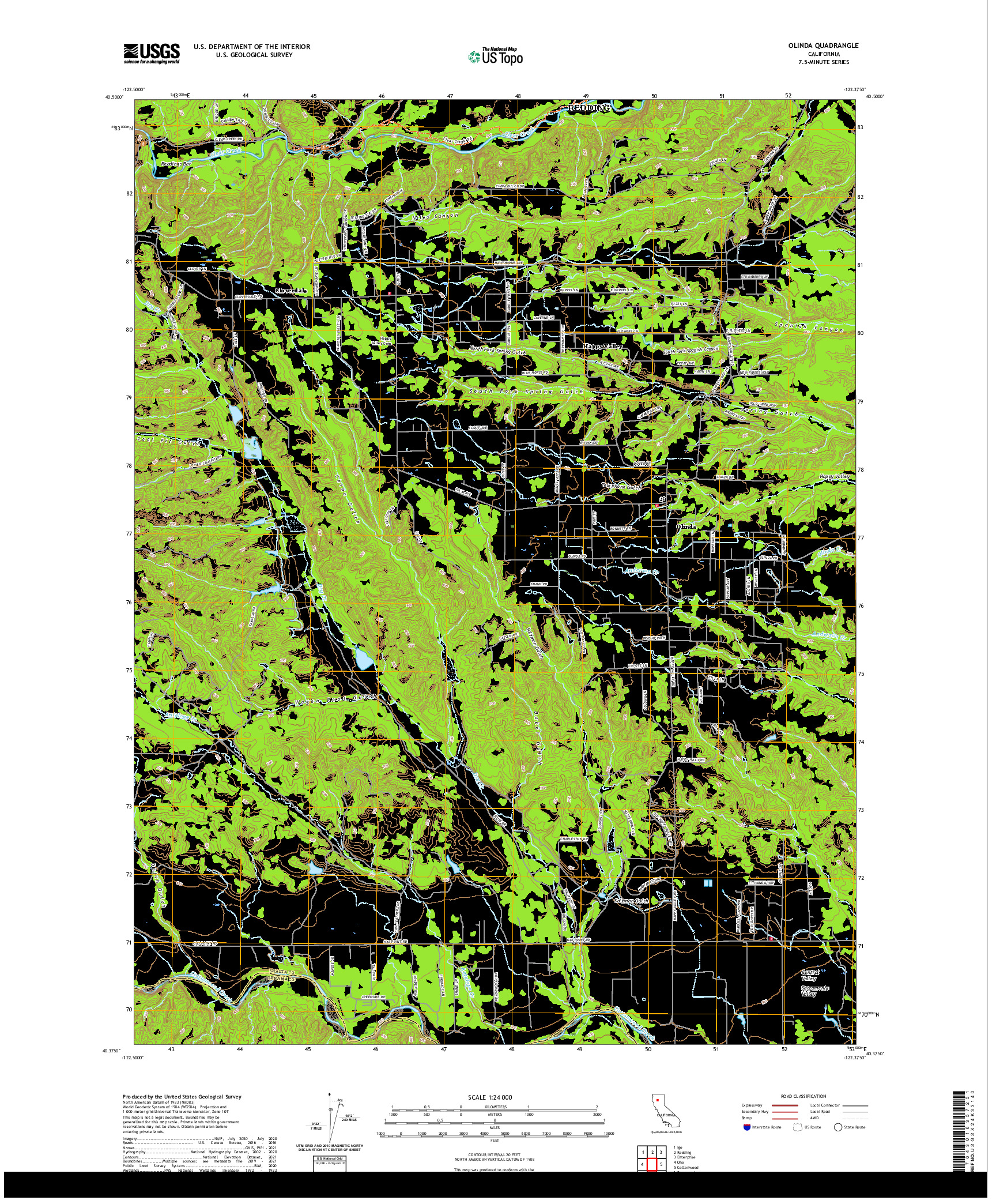 US TOPO 7.5-MINUTE MAP FOR OLINDA, CA