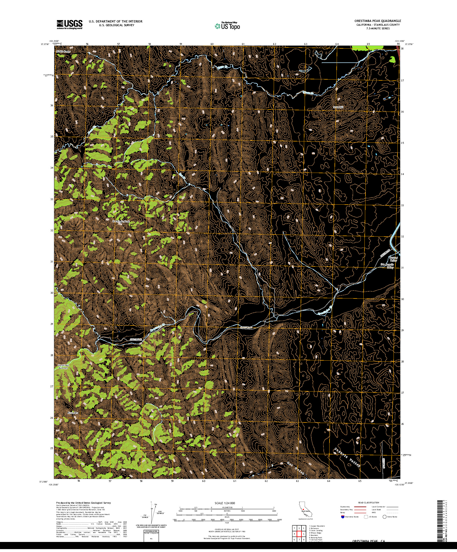 US TOPO 7.5-MINUTE MAP FOR ORESTIMBA PEAK, CA