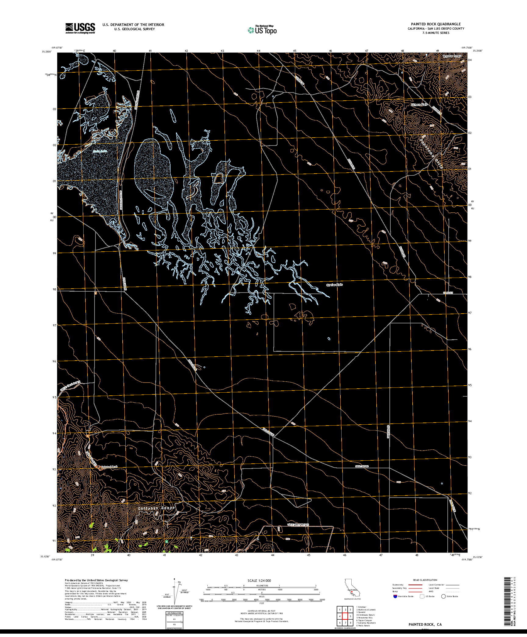 US TOPO 7.5-MINUTE MAP FOR PAINTED ROCK, CA