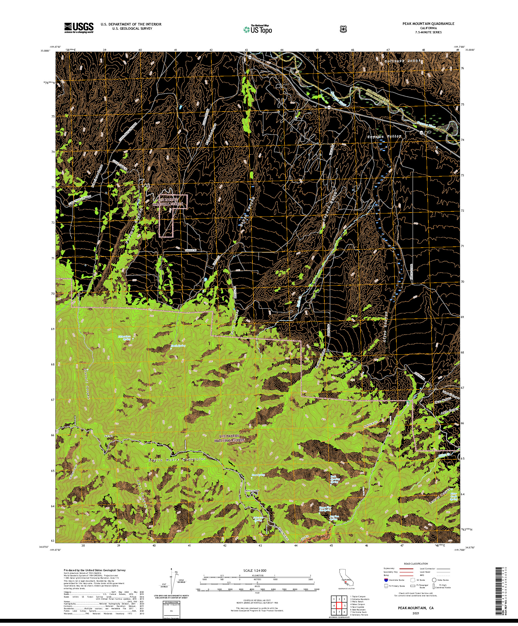 US TOPO 7.5-MINUTE MAP FOR PEAK MOUNTAIN, CA