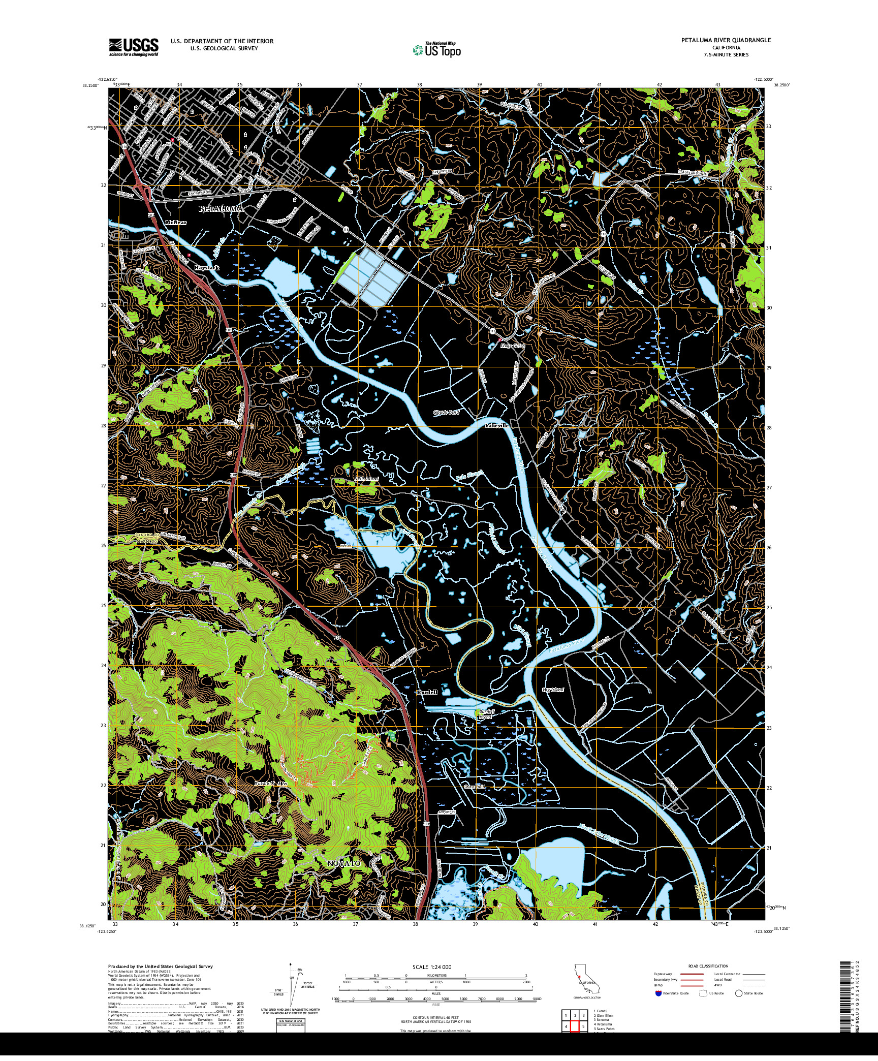 US TOPO 7.5-MINUTE MAP FOR PETALUMA RIVER, CA