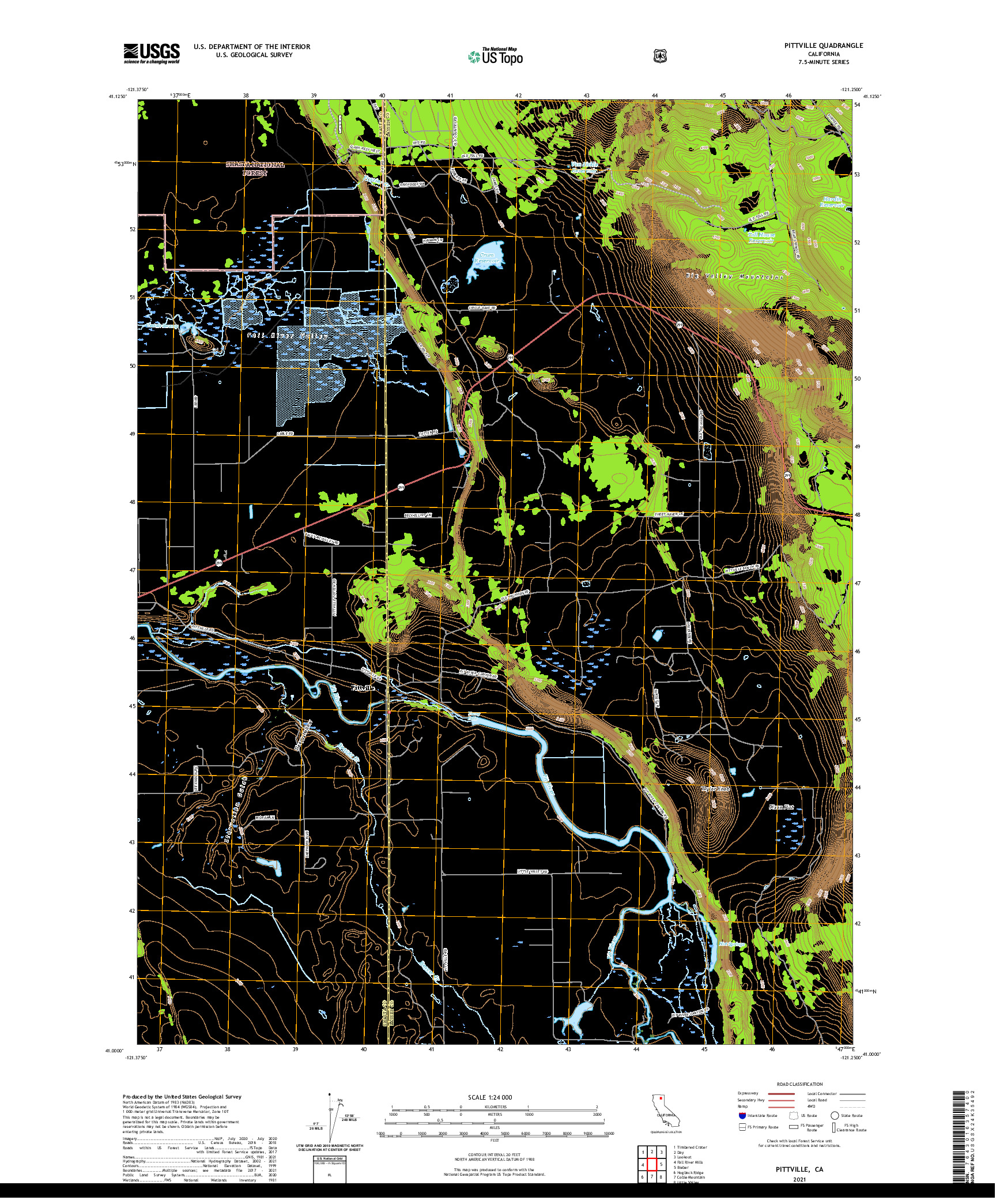 US TOPO 7.5-MINUTE MAP FOR PITTVILLE, CA