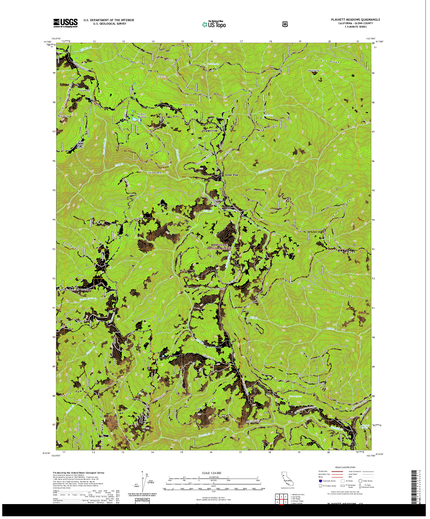 US TOPO 7.5-MINUTE MAP FOR PLASKETT MEADOWS, CA