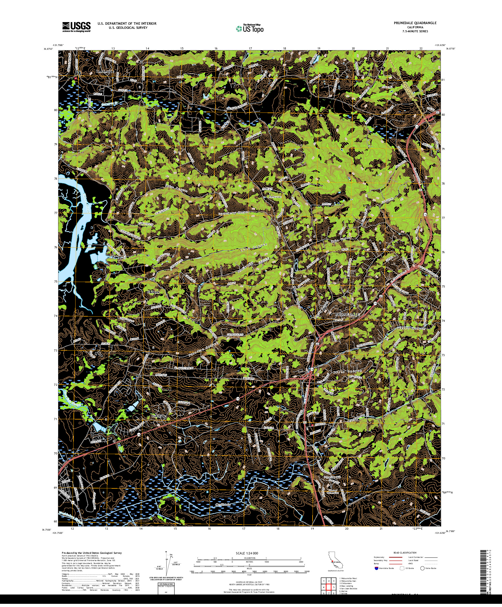 US TOPO 7.5-MINUTE MAP FOR PRUNEDALE, CA