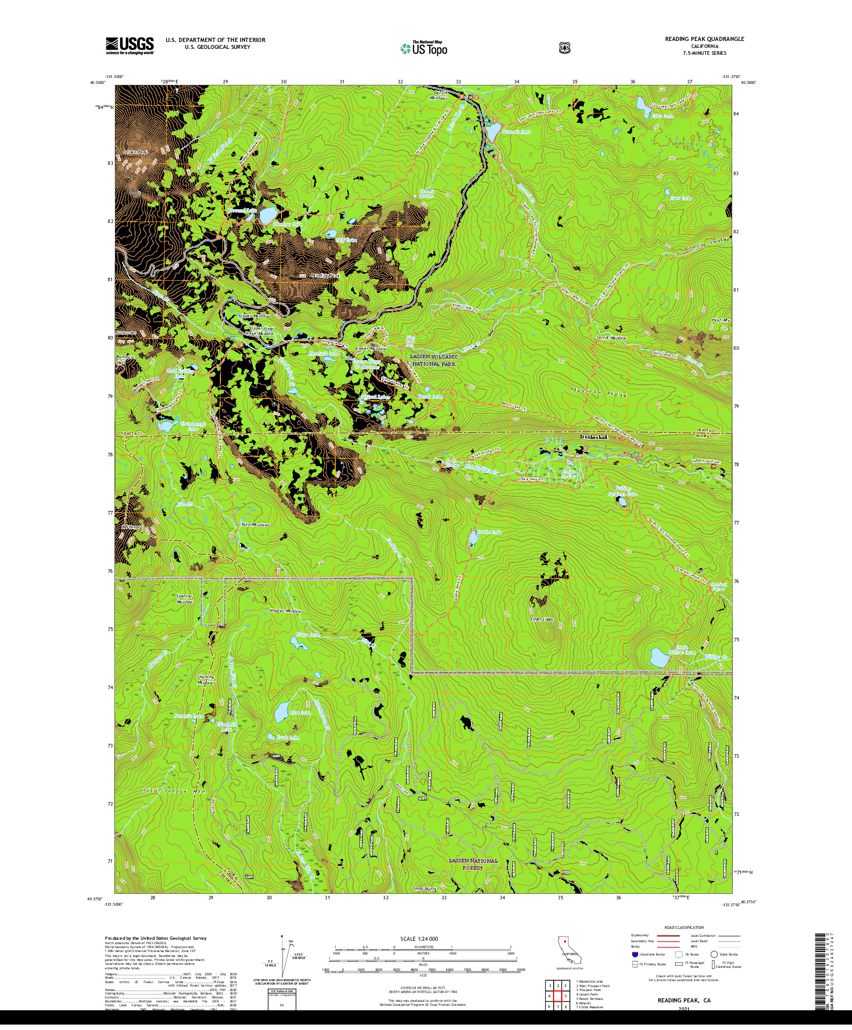 US TOPO 7.5-MINUTE MAP FOR READING PEAK, CA