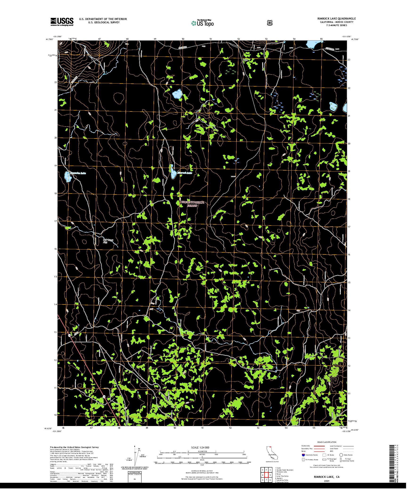 US TOPO 7.5-MINUTE MAP FOR RIMROCK LAKE, CA