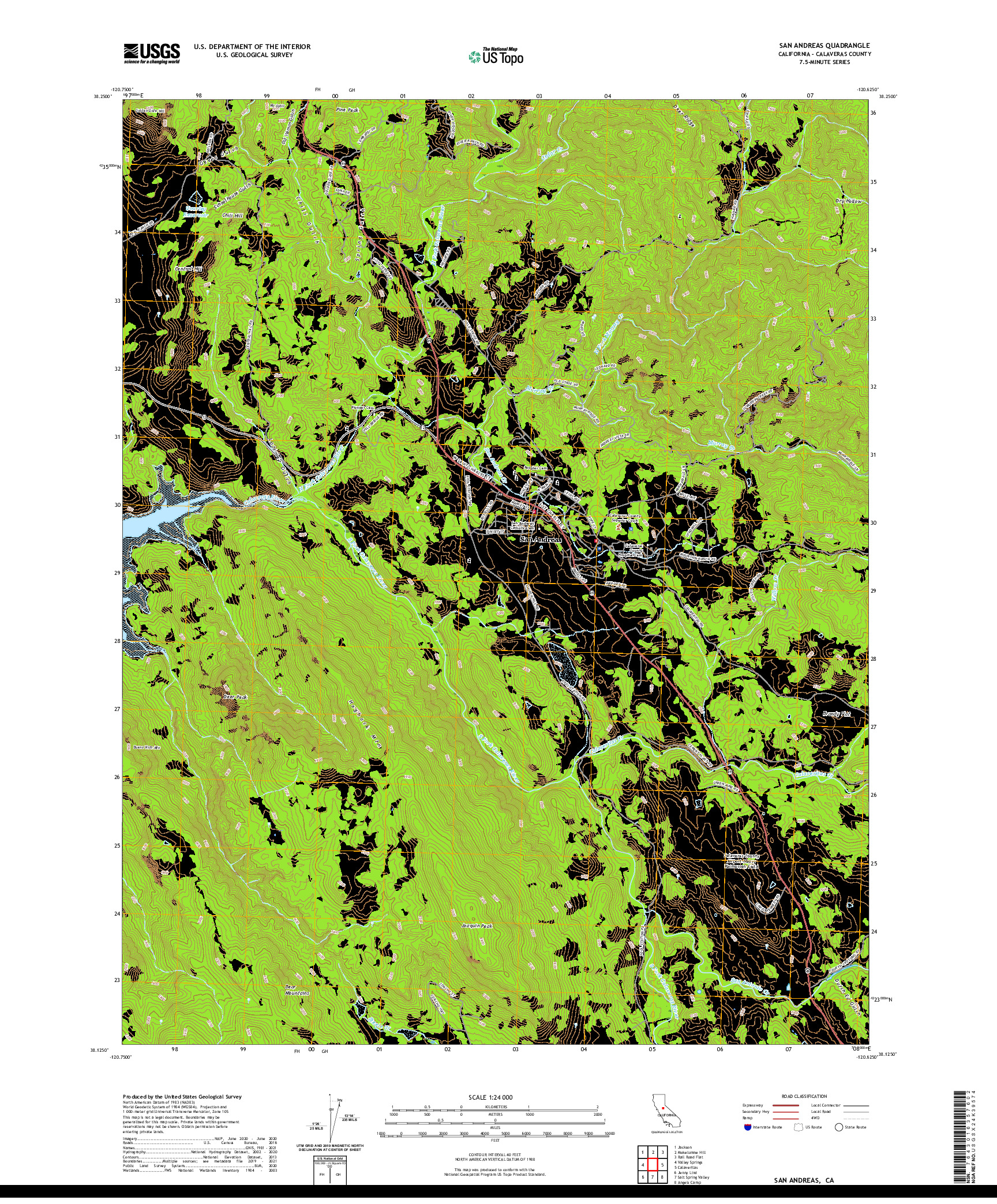 US TOPO 7.5-MINUTE MAP FOR SAN ANDREAS, CA