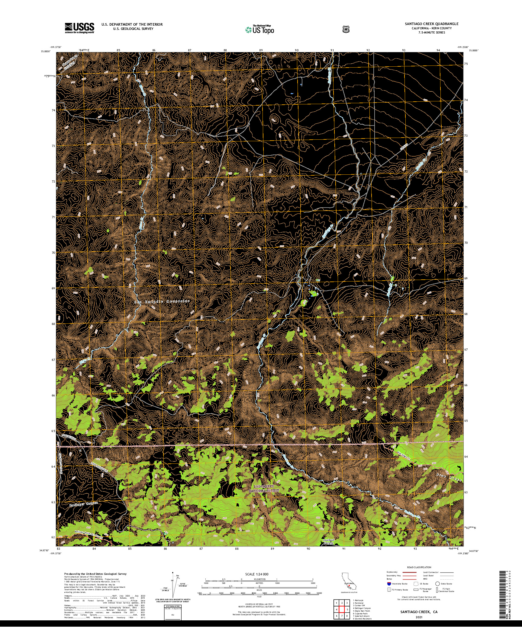 US TOPO 7.5-MINUTE MAP FOR SANTIAGO CREEK, CA