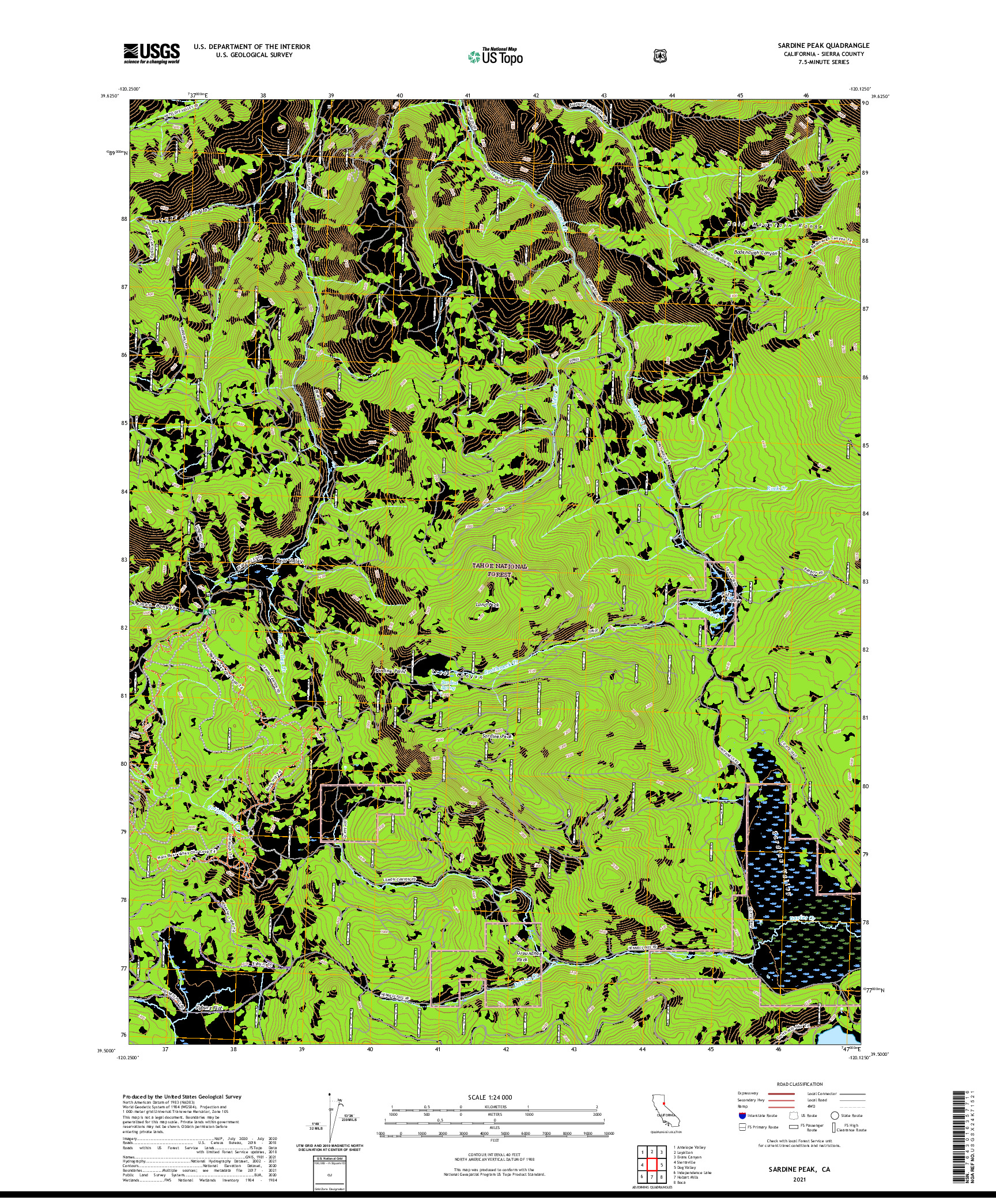 US TOPO 7.5-MINUTE MAP FOR SARDINE PEAK, CA