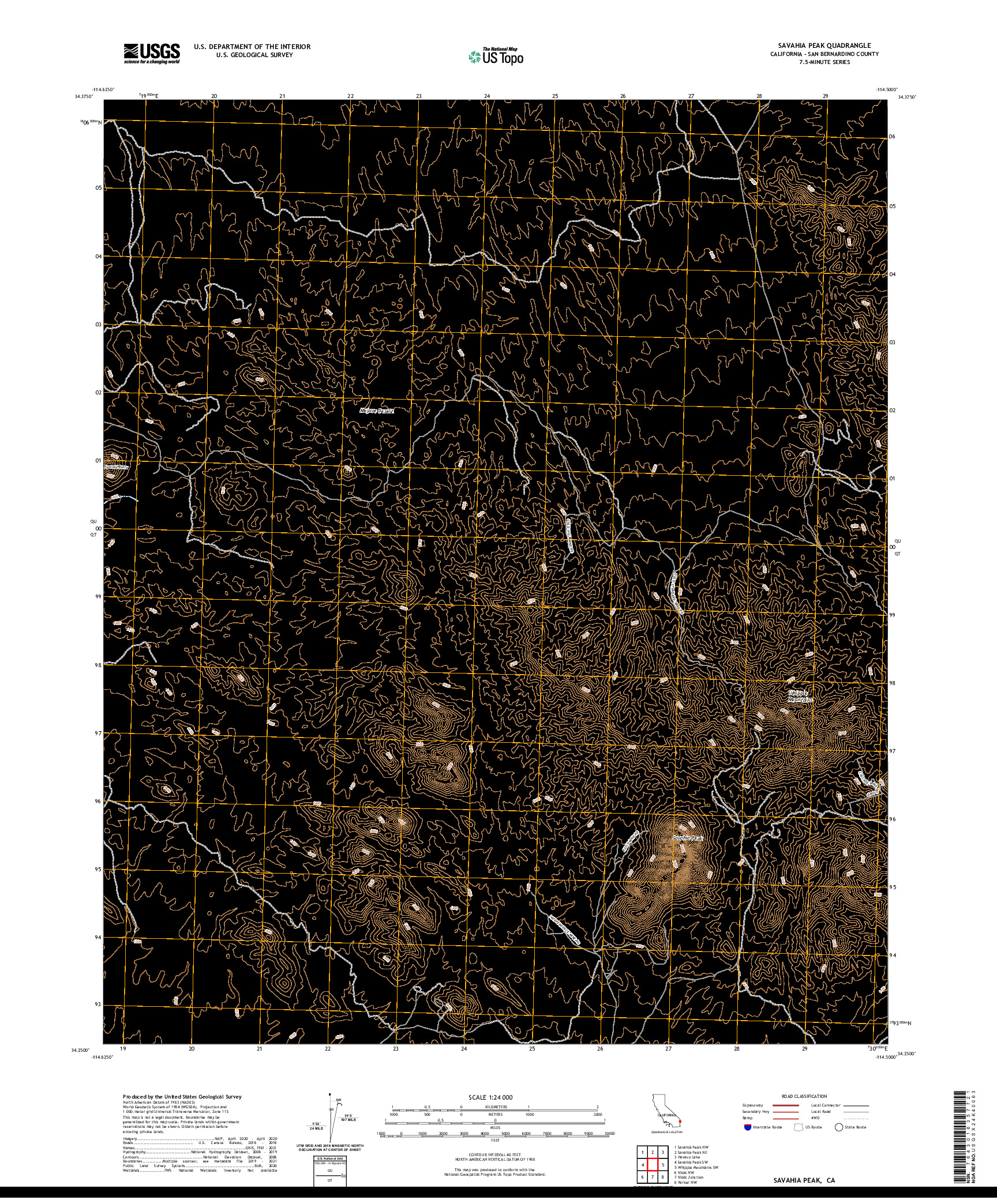 US TOPO 7.5-MINUTE MAP FOR SAVAHIA PEAK, CA