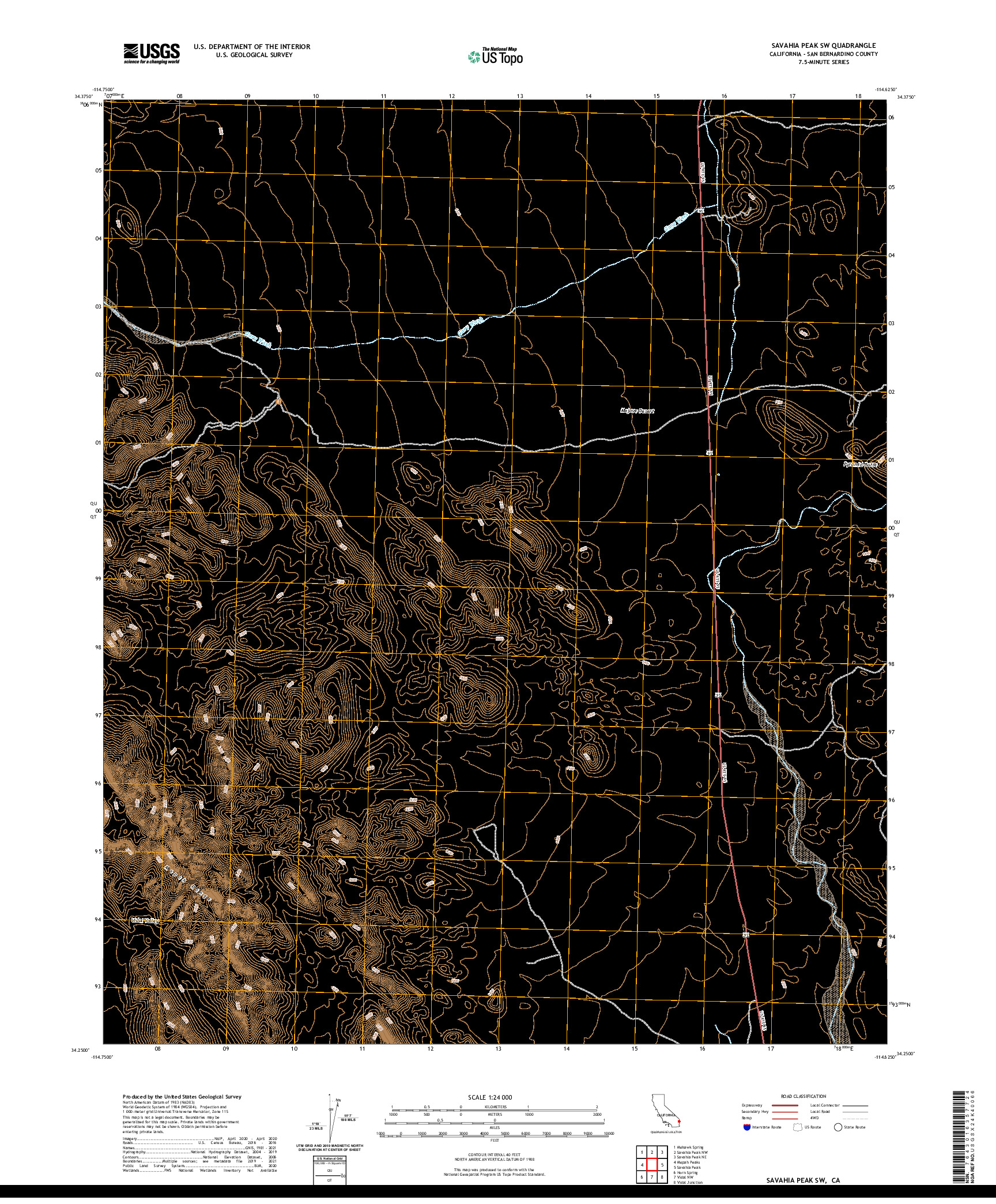 US TOPO 7.5-MINUTE MAP FOR SAVAHIA PEAK SW, CA