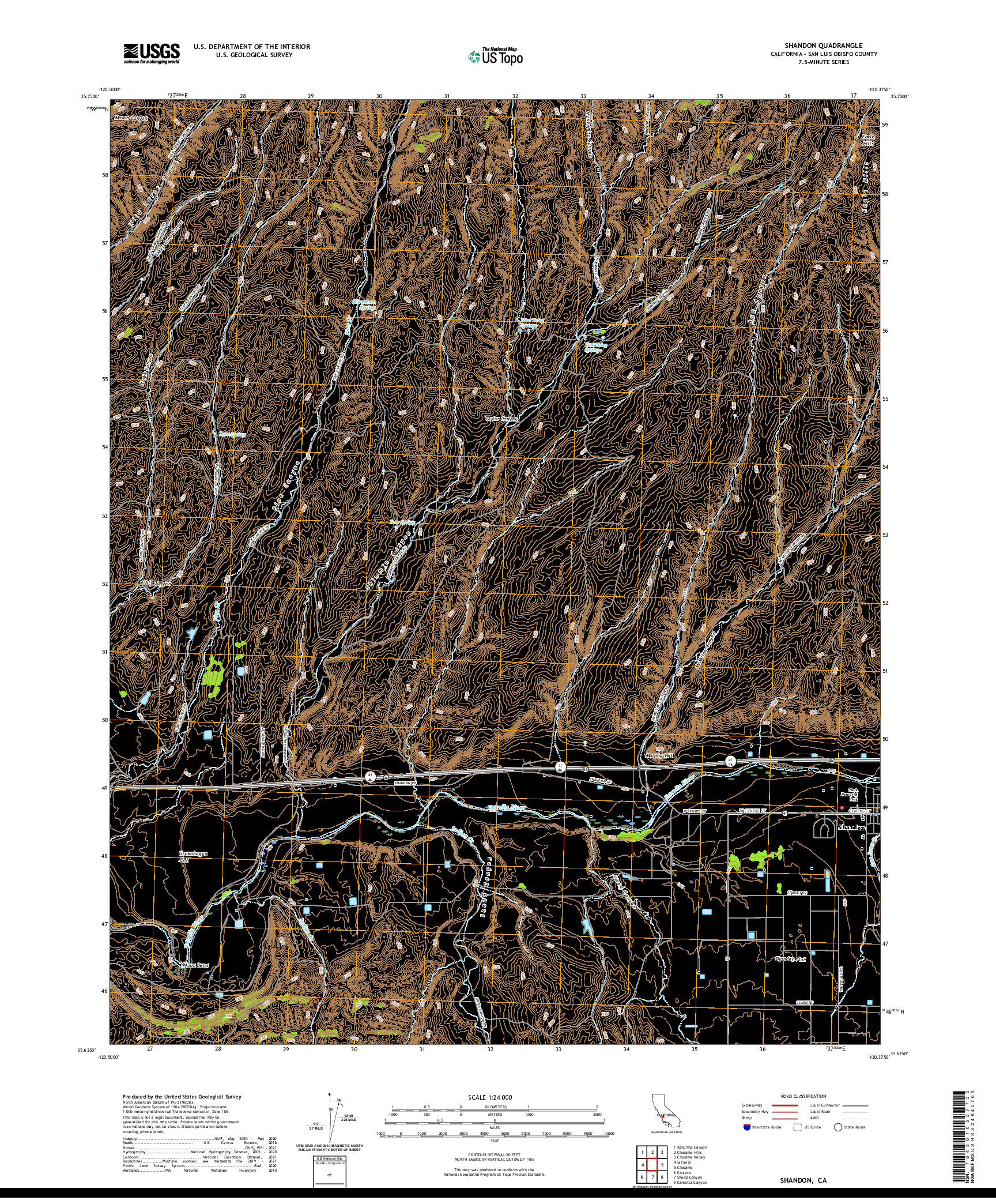 US TOPO 7.5-MINUTE MAP FOR SHANDON, CA