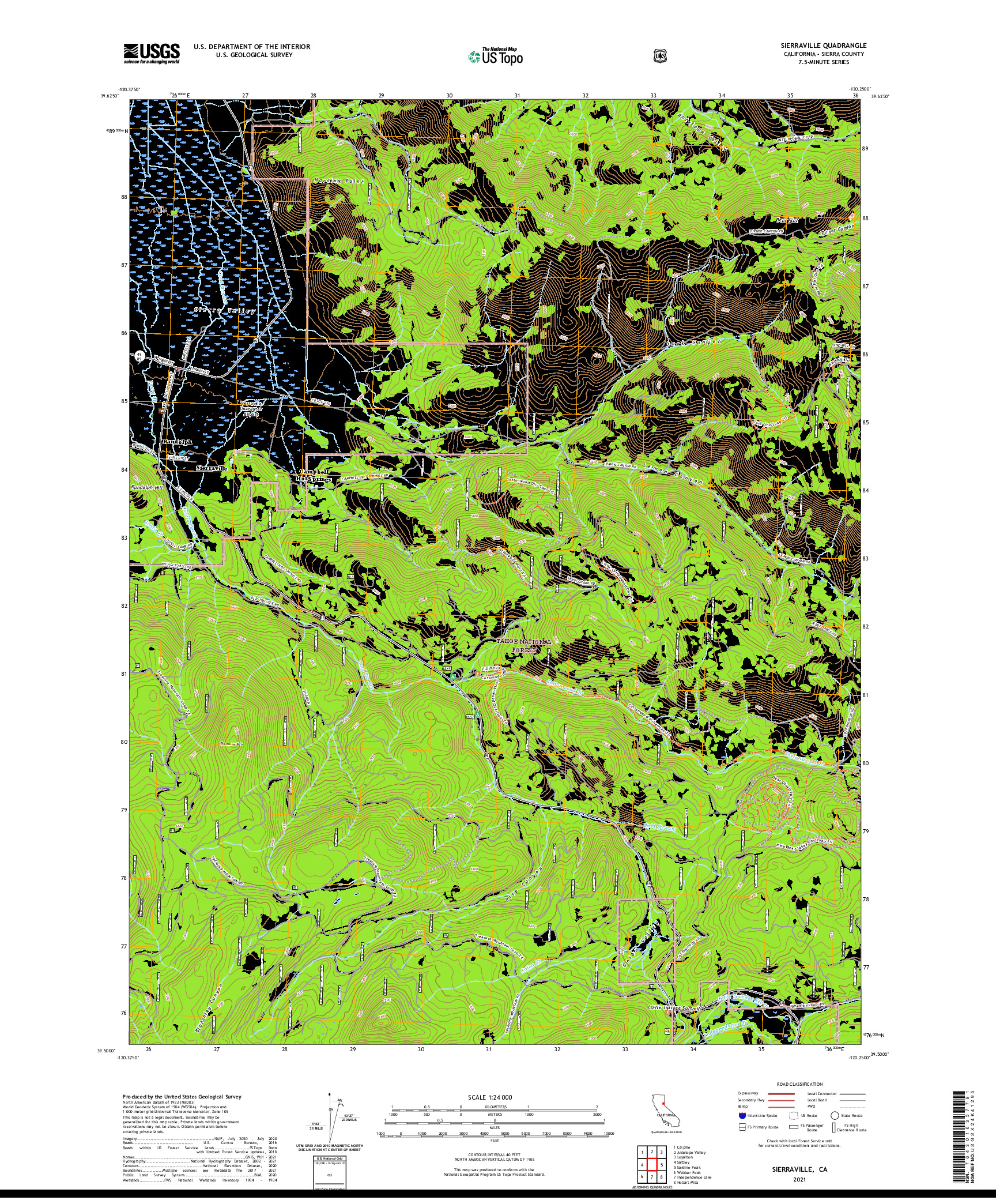 US TOPO 7.5-MINUTE MAP FOR SIERRAVILLE, CA