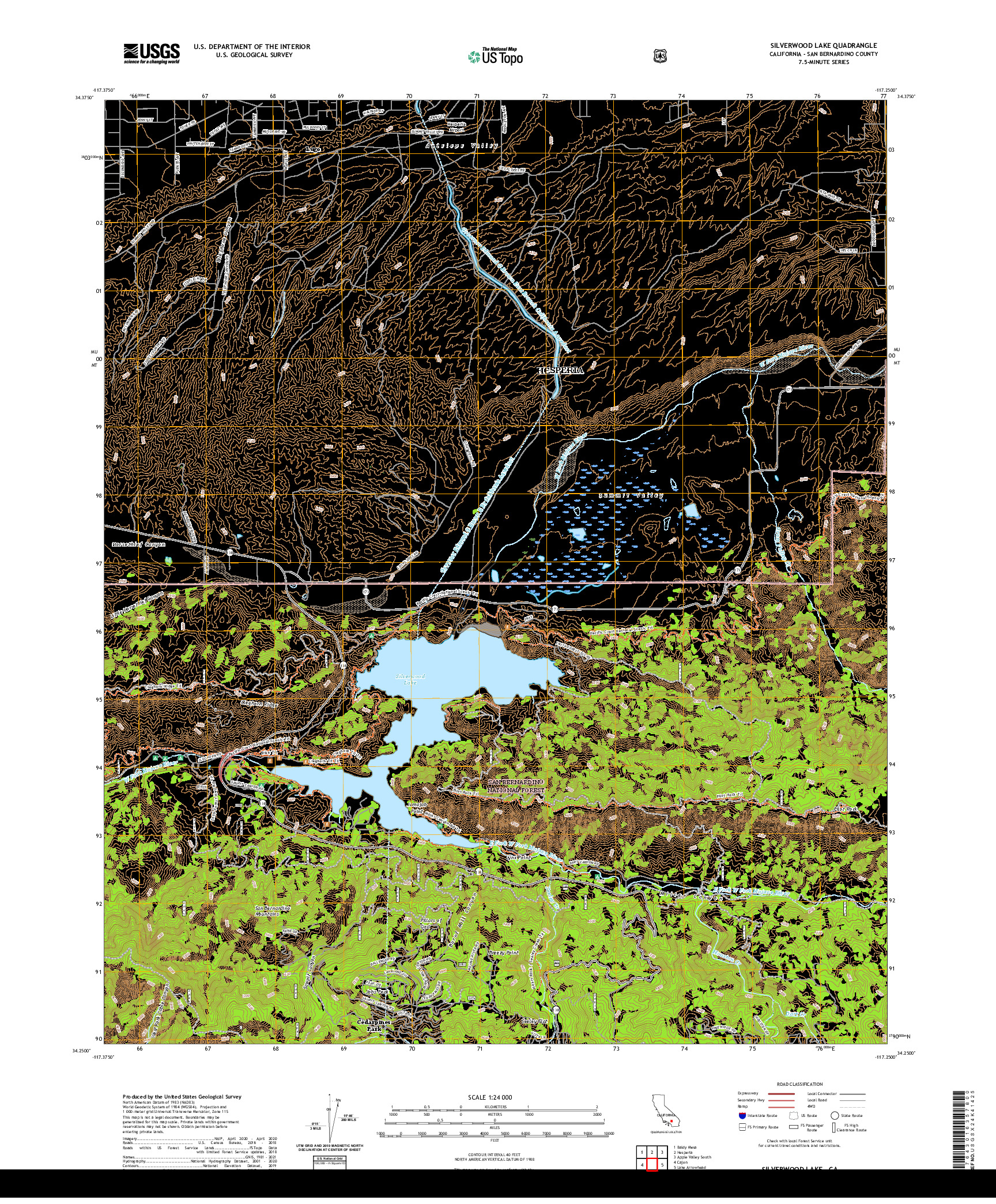 US TOPO 7.5-MINUTE MAP FOR SILVERWOOD LAKE, CA