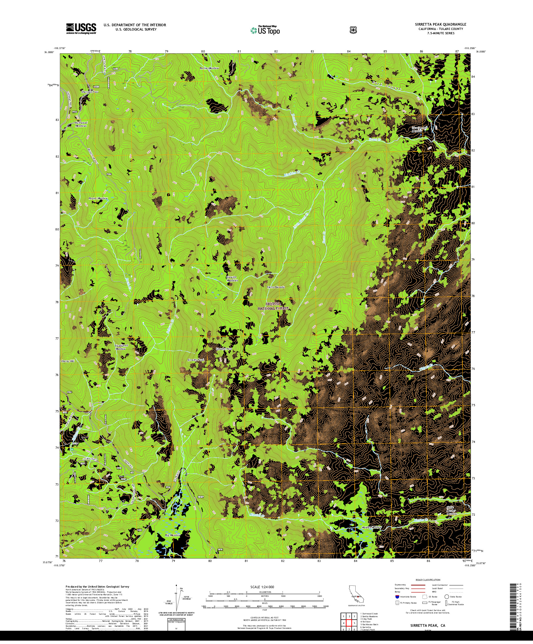 US TOPO 7.5-MINUTE MAP FOR SIRRETTA PEAK, CA