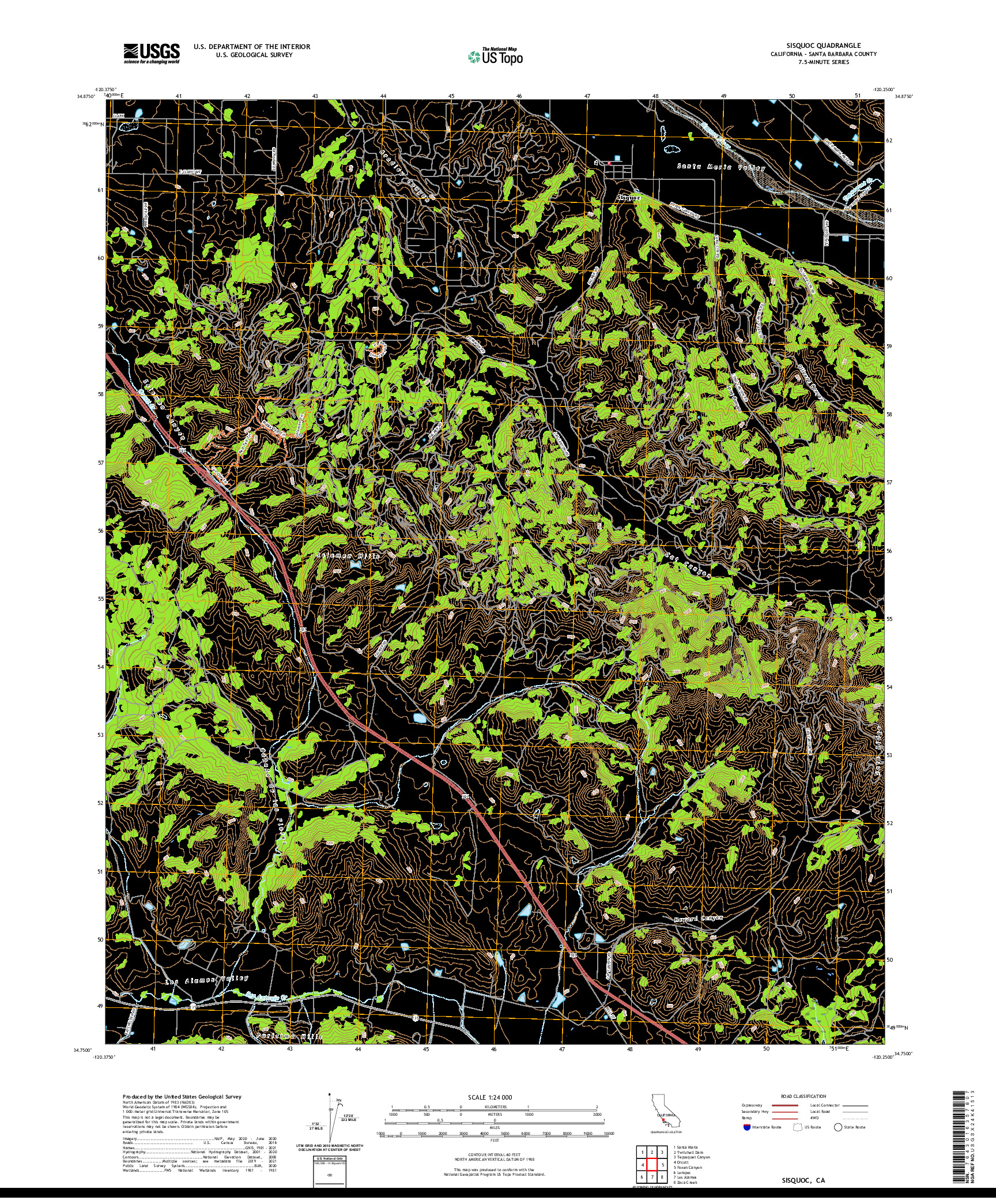 US TOPO 7.5-MINUTE MAP FOR SISQUOC, CA