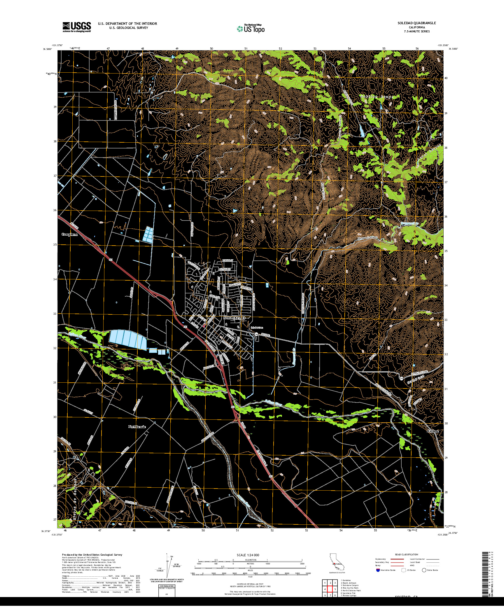 US TOPO 7.5-MINUTE MAP FOR SOLEDAD, CA