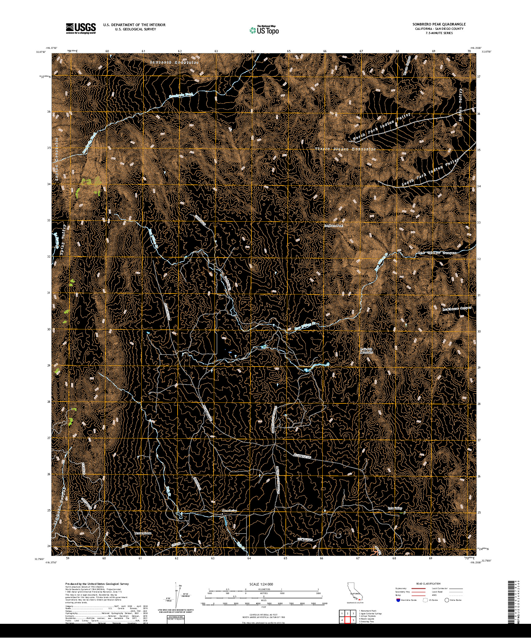 US TOPO 7.5-MINUTE MAP FOR SOMBRERO PEAK, CA