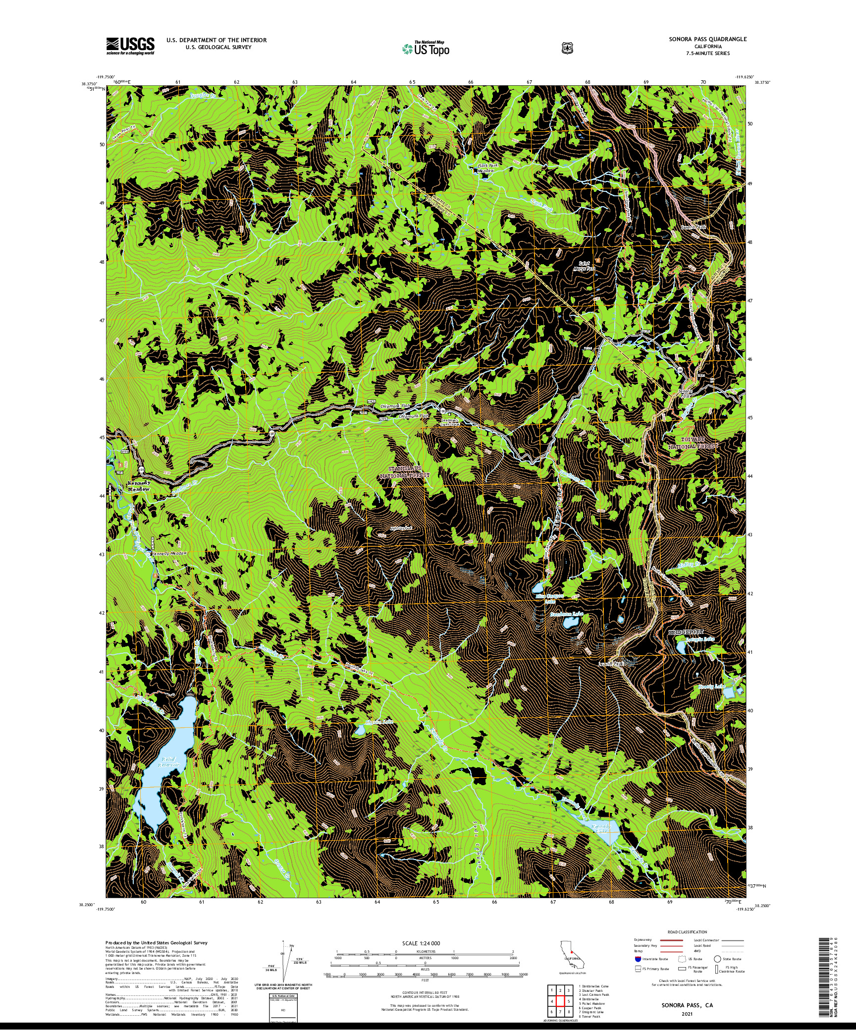 US TOPO 7.5-MINUTE MAP FOR SONORA PASS, CA