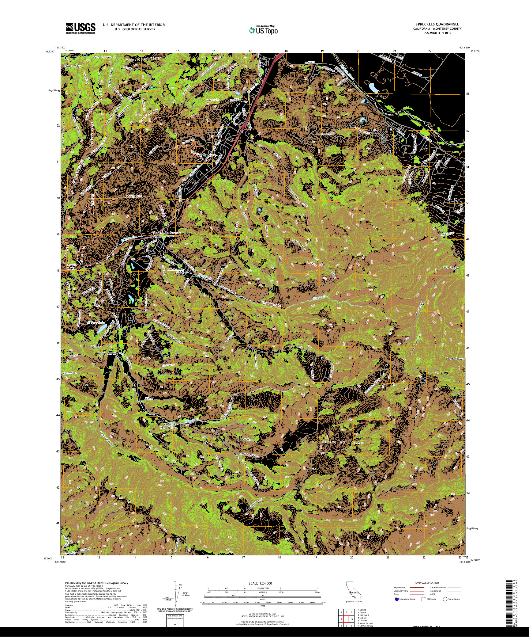 US TOPO 7.5-MINUTE MAP FOR SPRECKELS, CA