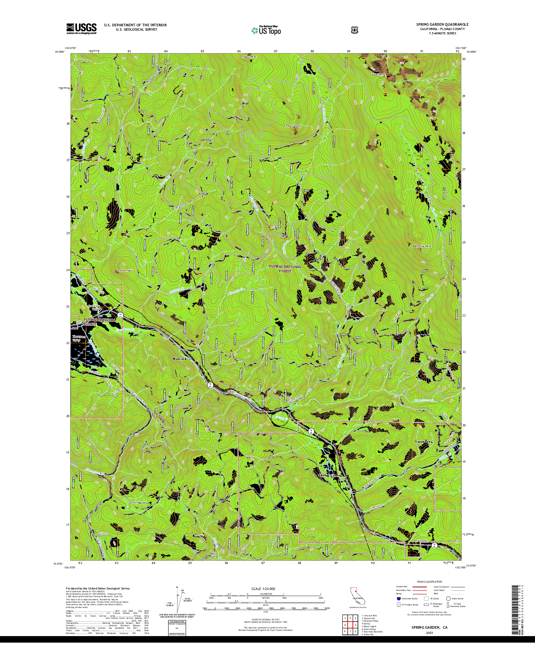 US TOPO 7.5-MINUTE MAP FOR SPRING GARDEN, CA