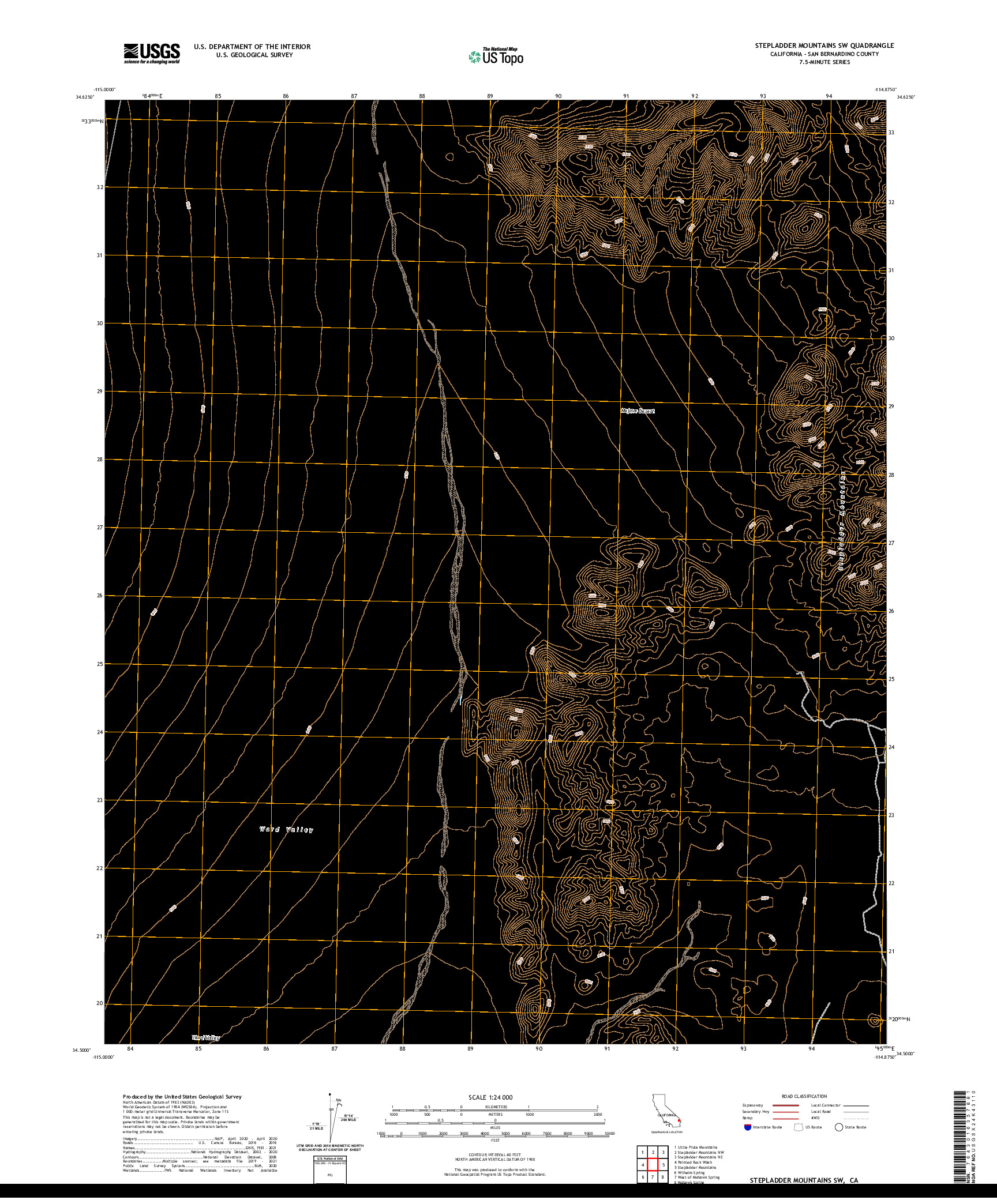 US TOPO 7.5-MINUTE MAP FOR STEPLADDER MOUNTAINS SW, CA