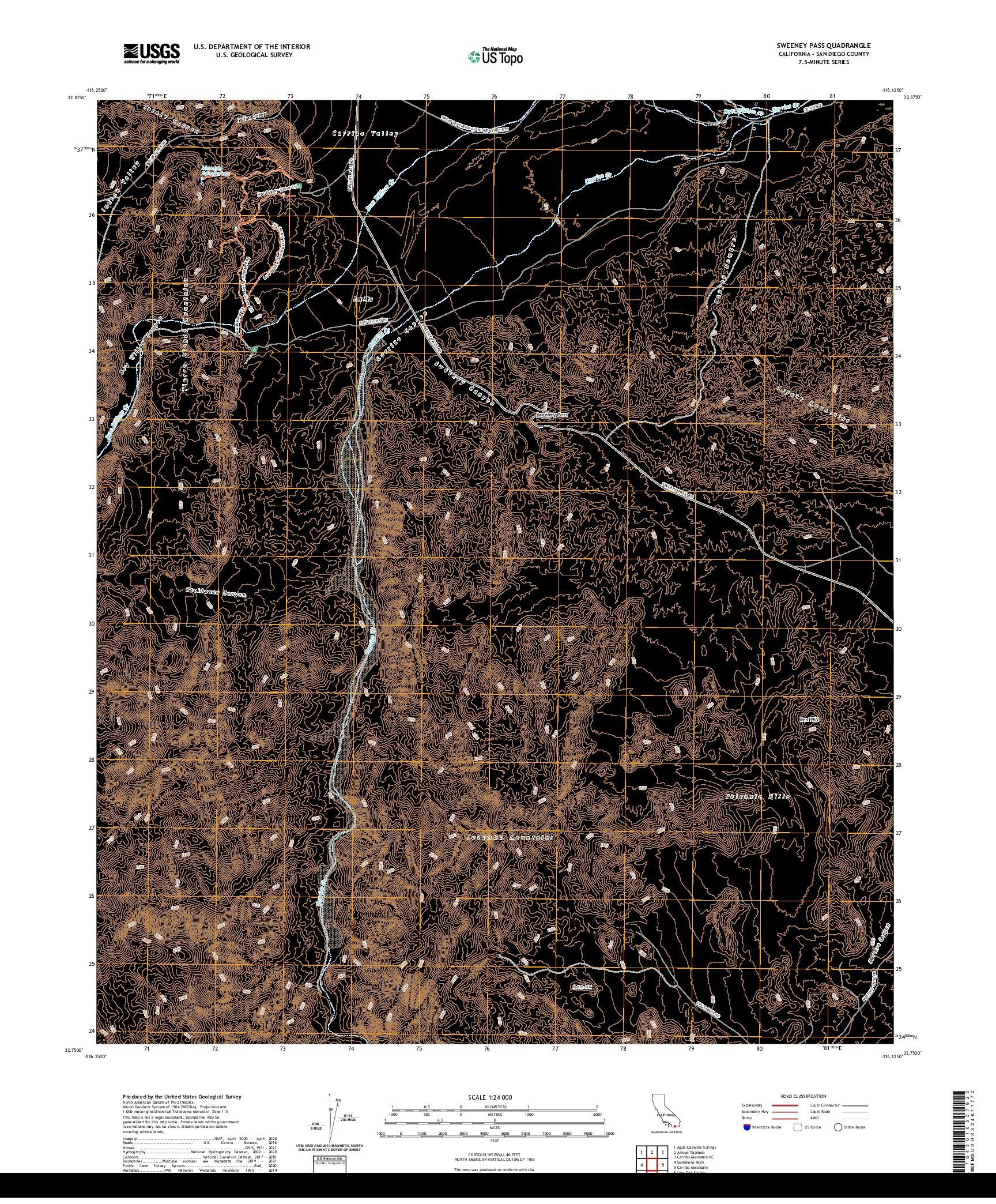 US TOPO 7.5-MINUTE MAP FOR SWEENEY PASS, CA