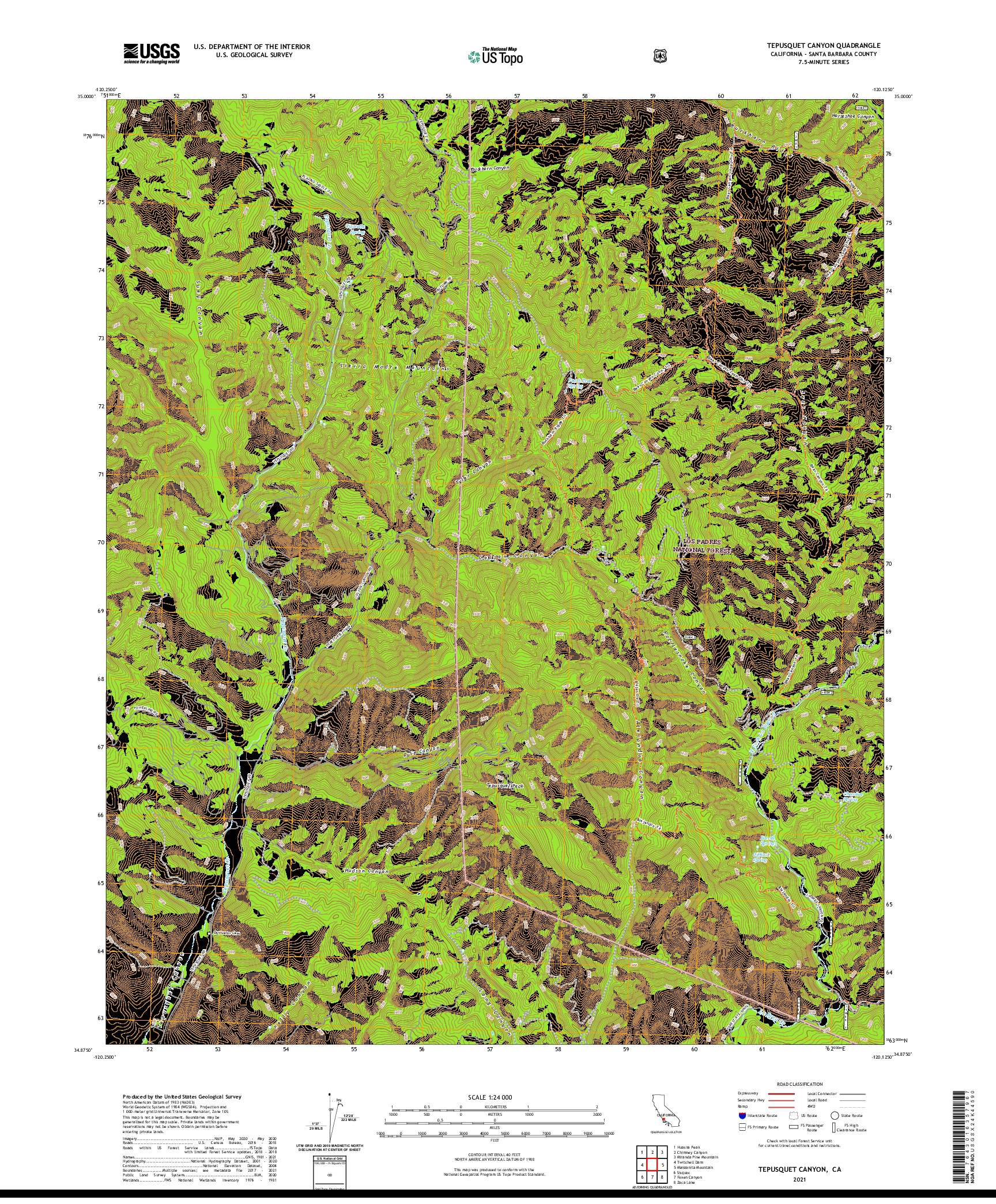 US TOPO 7.5-MINUTE MAP FOR TEPUSQUET CANYON, CA