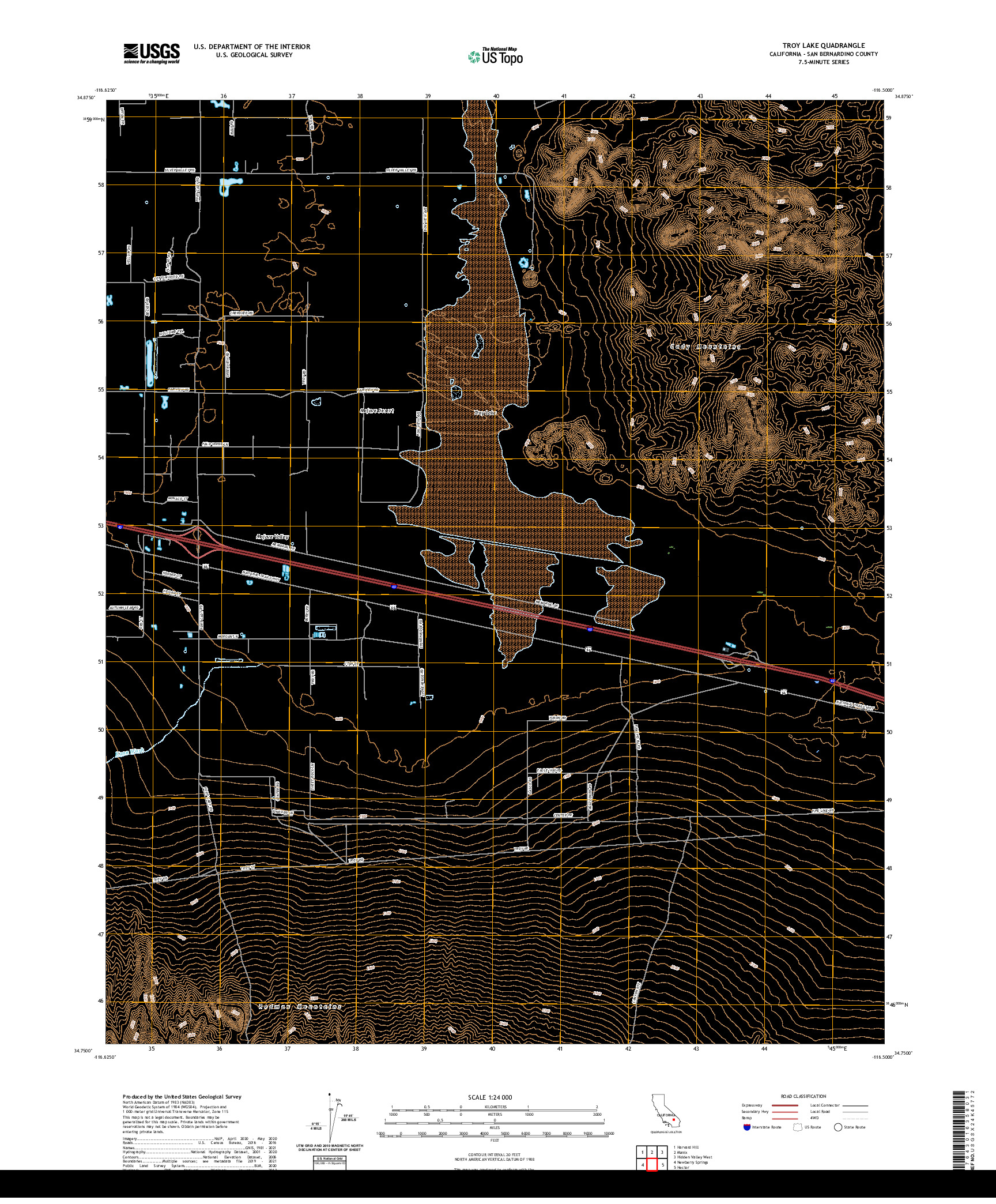 US TOPO 7.5-MINUTE MAP FOR TROY LAKE, CA