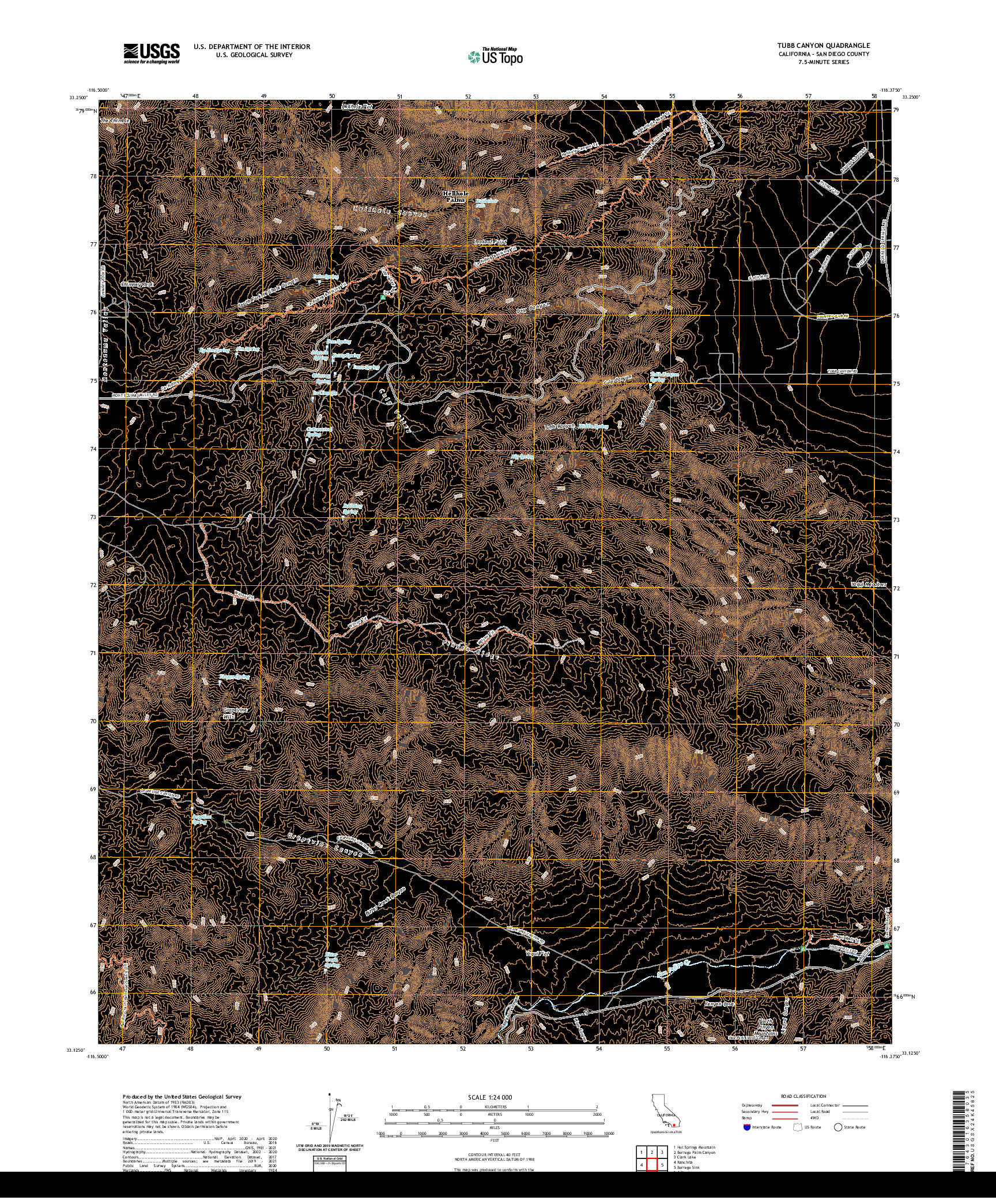 US TOPO 7.5-MINUTE MAP FOR TUBB CANYON, CA