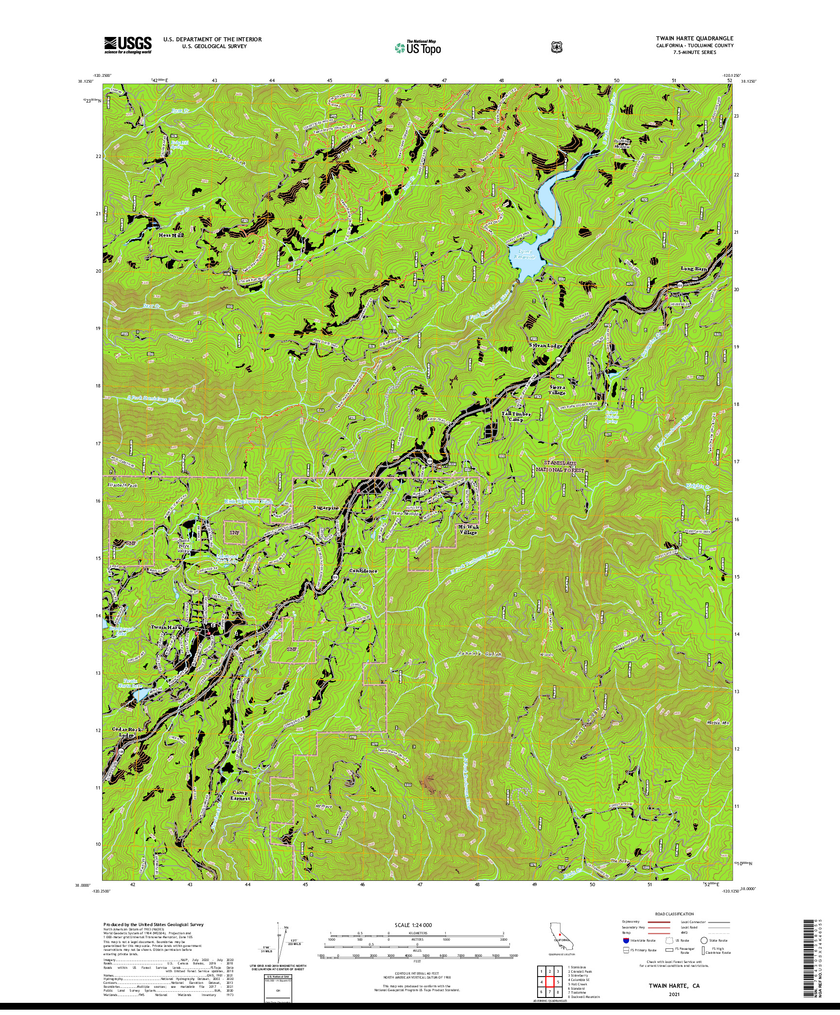 US TOPO 7.5-MINUTE MAP FOR TWAIN HARTE, CA