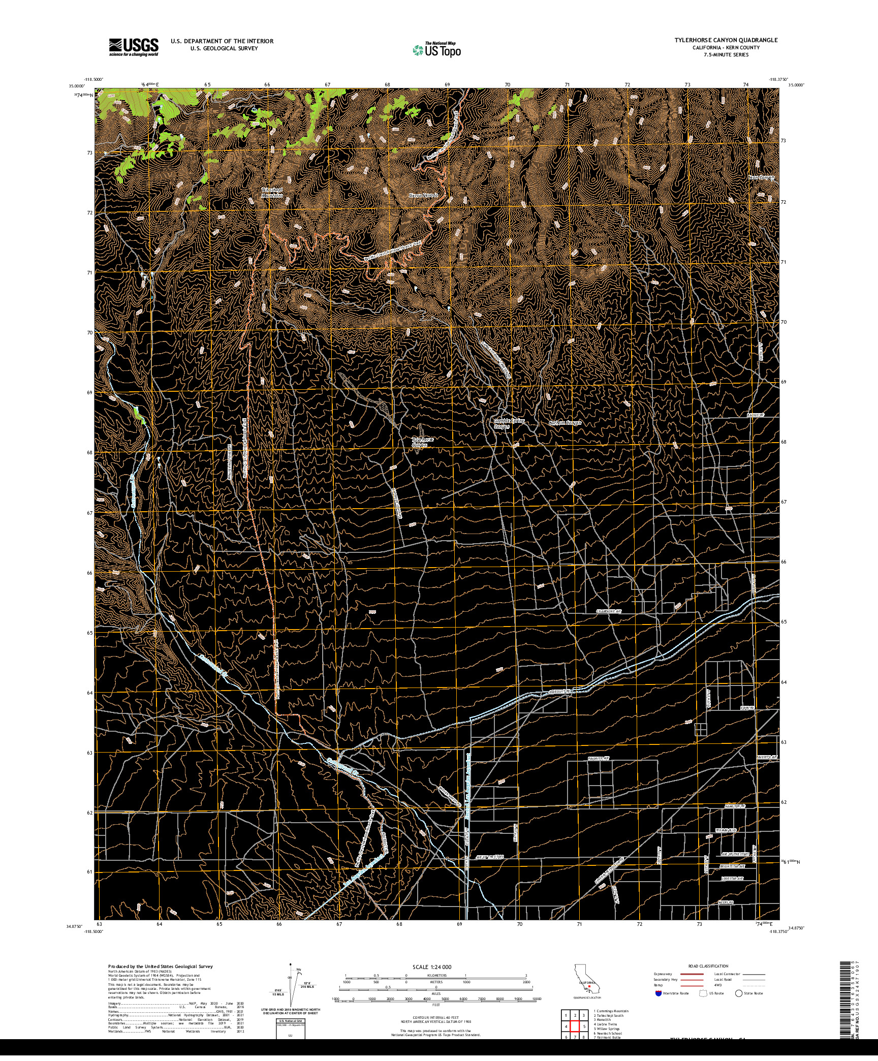 US TOPO 7.5-MINUTE MAP FOR TYLERHORSE CANYON, CA