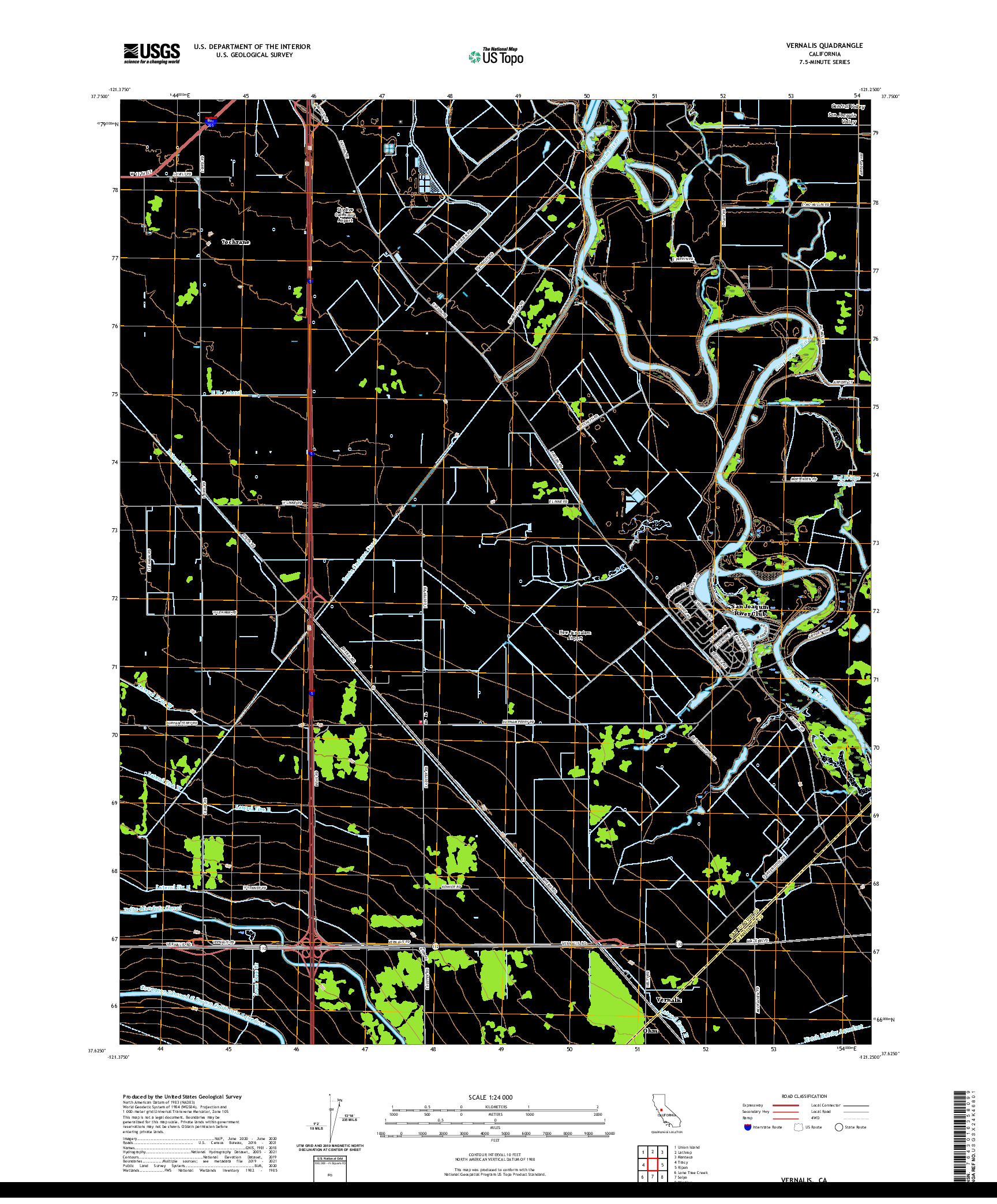 US TOPO 7.5-MINUTE MAP FOR VERNALIS, CA