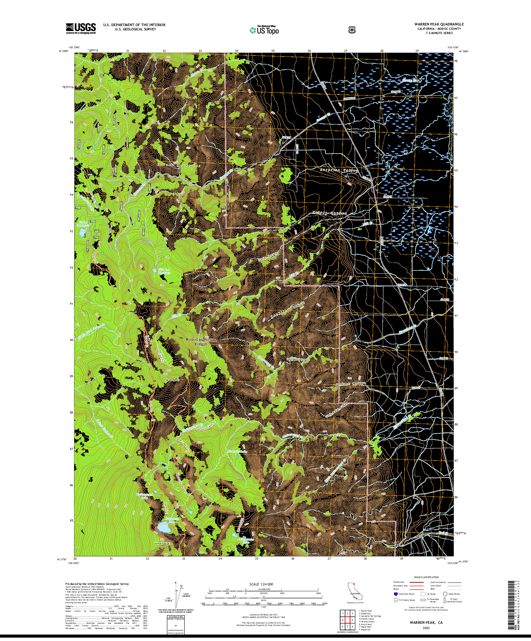 US TOPO 7.5-MINUTE MAP FOR WARREN PEAK, CA