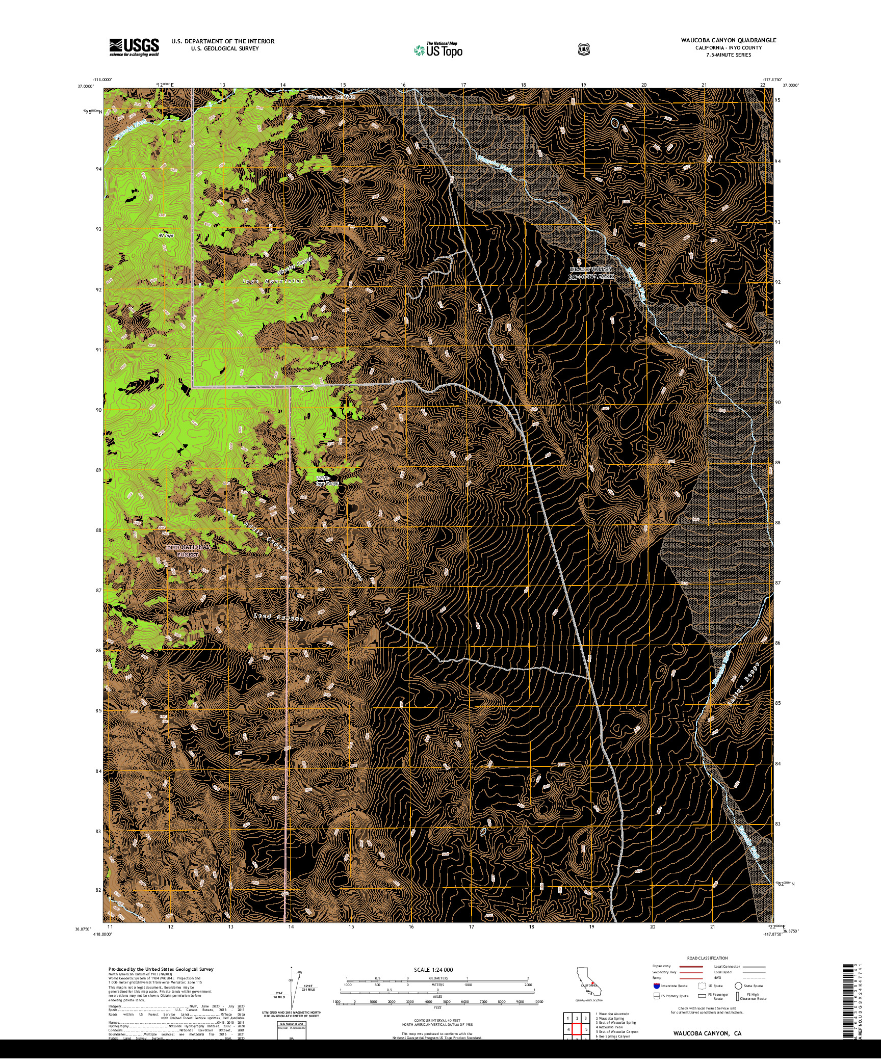 US TOPO 7.5-MINUTE MAP FOR WAUCOBA CANYON, CA