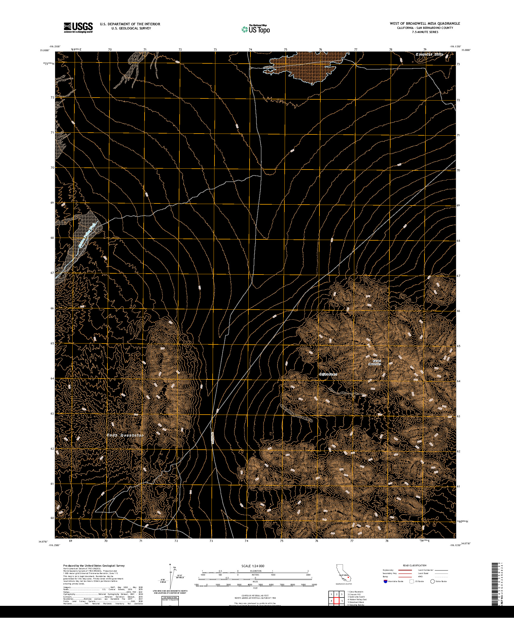 US TOPO 7.5-MINUTE MAP FOR WEST OF BROADWELL MESA, CA